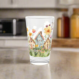Pint Glass, Watercolor Floral House Cat, Gift for Cat Lovers, Cute Cat Glassware, Flower Decor, Spring Home Gift, Perfect Gift, Handwash