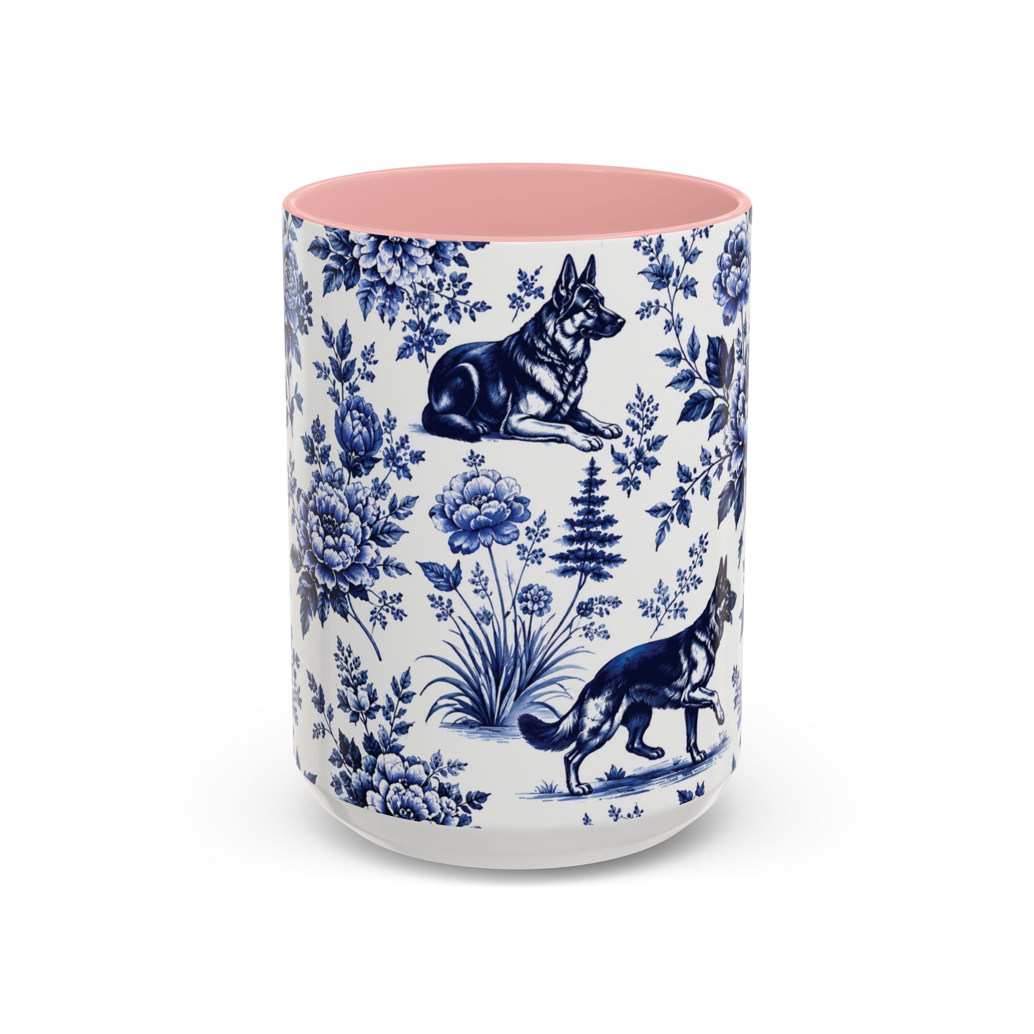 Elegant German Shepherd Floral Mug | Luxury Blue Toile Coffee Mug 11/15oz Accent Ceramic