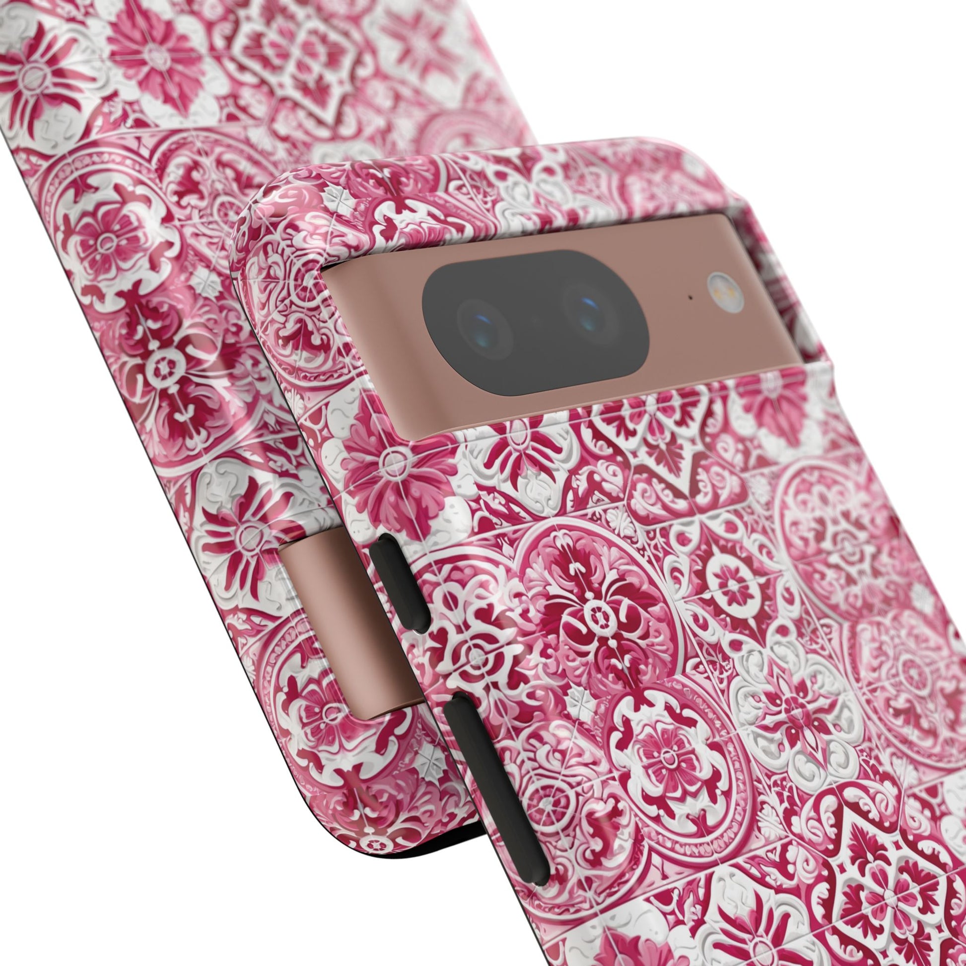 Pink and White Mediterranean Tile Design Phone Case - Stylish, Protective Cover for All Models Gift for Mom Accessory Gift for Her