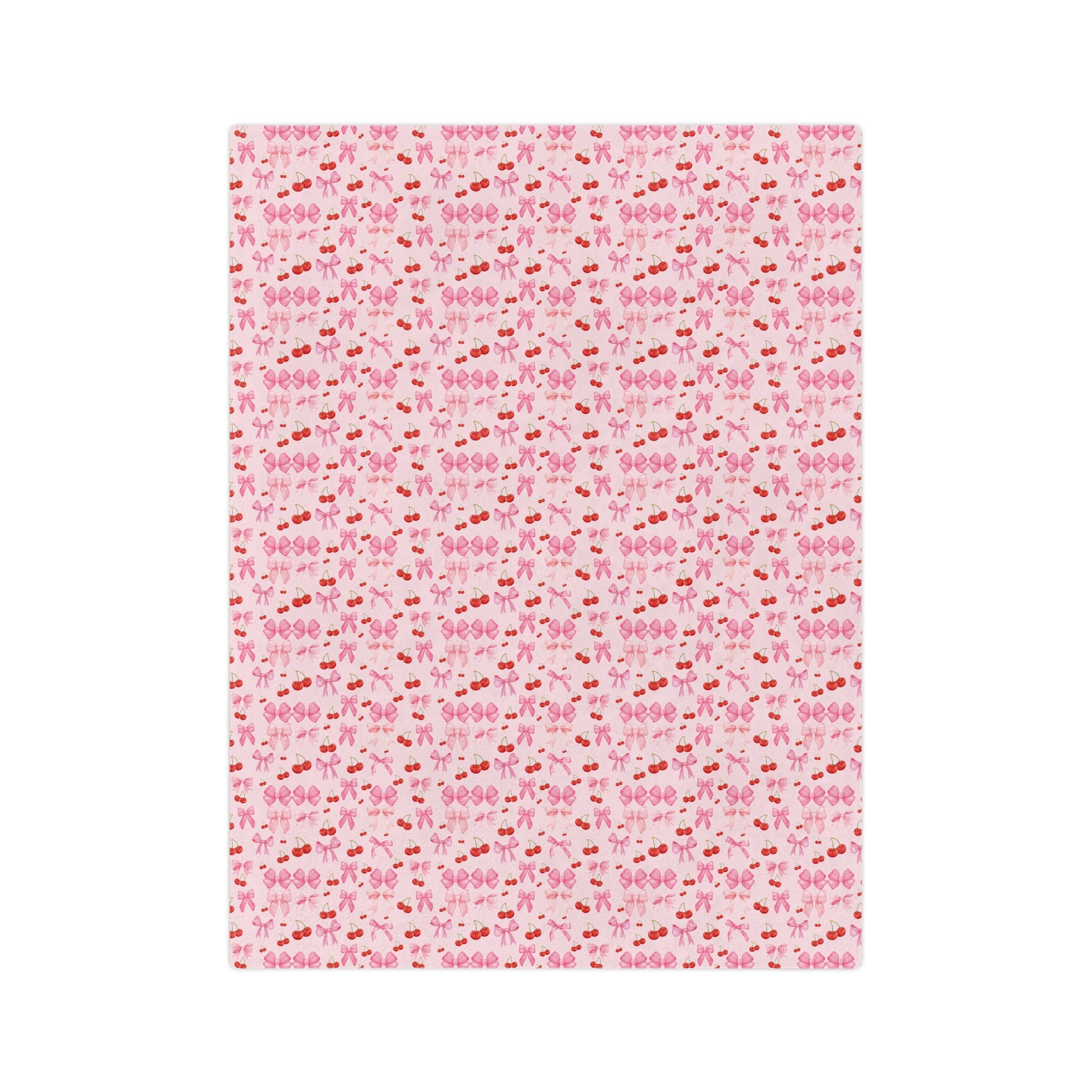 Minky Blanket Coquette Cherry Ribbon Bows Design in Luxurious 100% Polyester Cozy Comfort Throw Ultra-Soft Microfiber Comfort Blanket, Perfect for Snuggling Decor, Cozy All-Season Warmth, Comfort Housewarming Gift Throw.