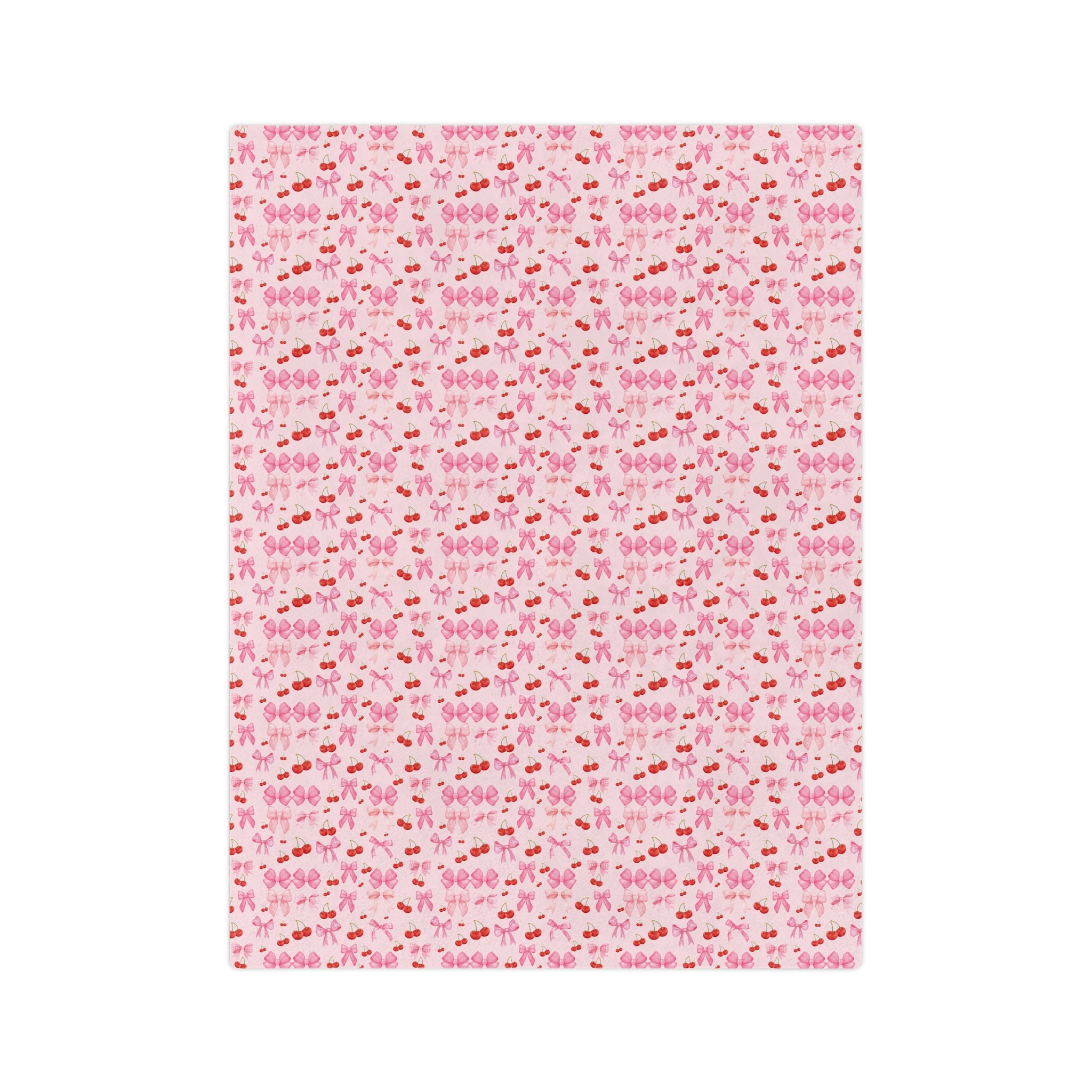 Minky Blanket Coquette Cherry Ribbon Bows Design in Luxurious 100% Polyester Cozy Comfort Throw Ultra-Soft Microfiber Comfort Blanket, Perfect for Snuggling Decor, Cozy All-Season Warmth, Comfort Housewarming Gift Throw.