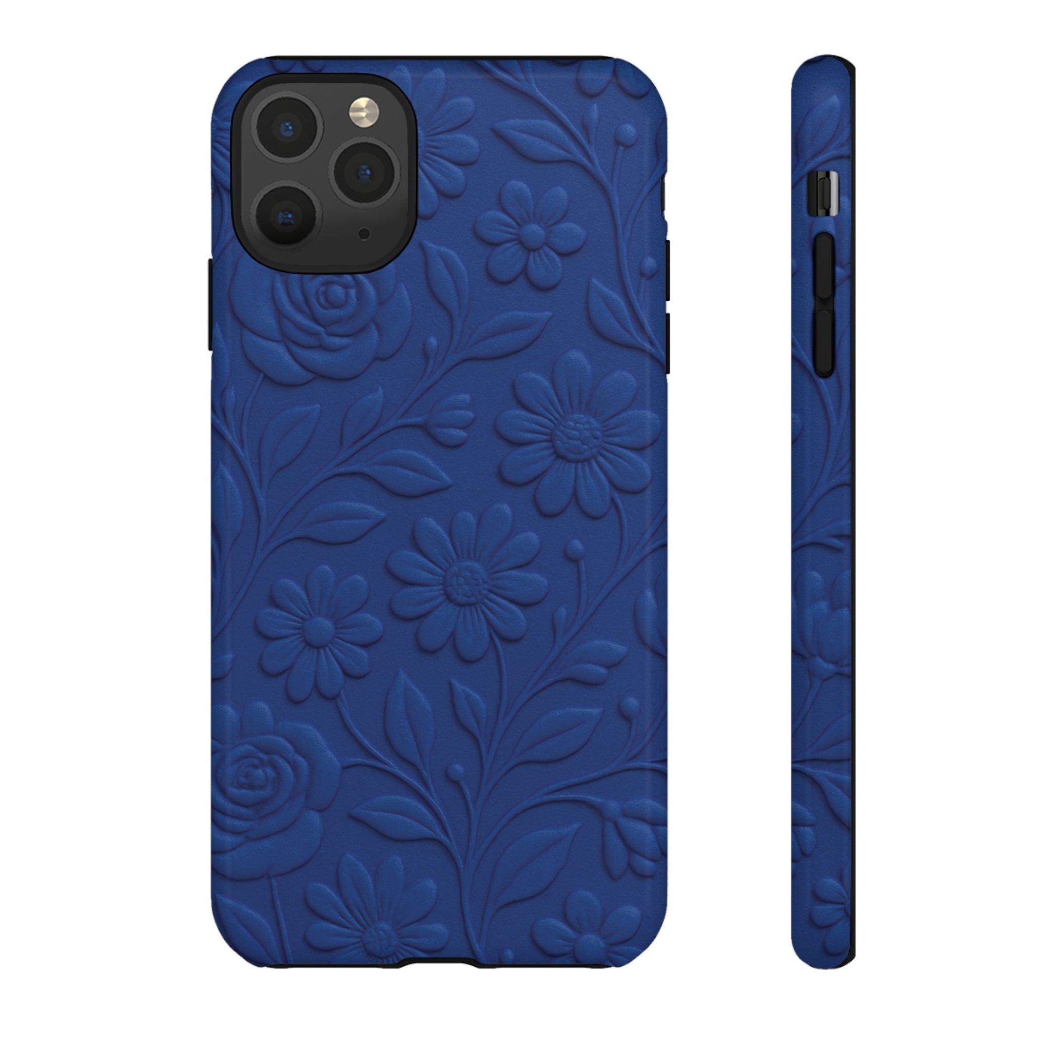3D Illusion Floral Cobalt Blue Phone Case Elegant Raised Flower Design, Seamless Textured Look, Durable & Stylish Protection for iPhone and Android Models Fits iPhone & Samsung Models
