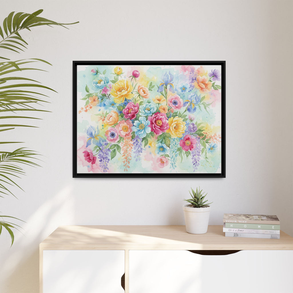 Toile Bouquet Floral Aquarelle, Art Mural Mat Encadré | Art Mural Multicolore