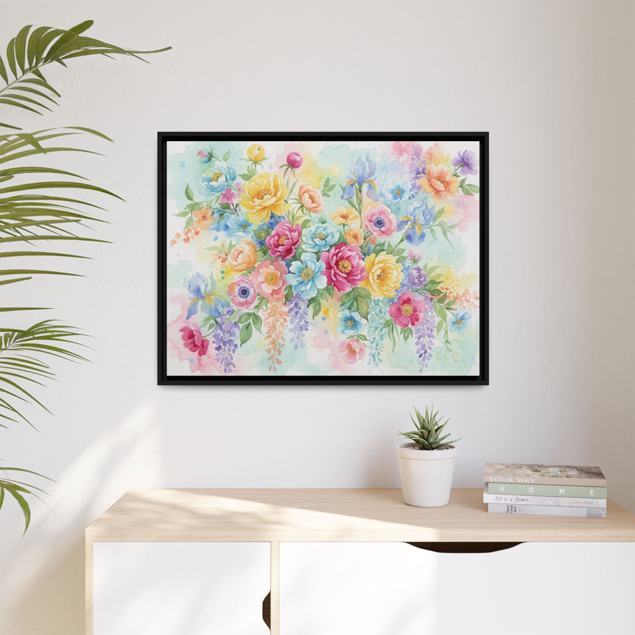 Toile Bouquet Floral Aquarelle, Art Mural Mat Encadré | Art Mural Multicolore