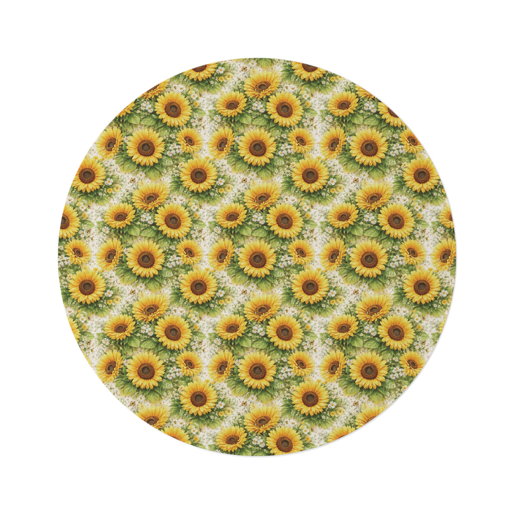 Tapis rond Tournesol — Tapis lumineux à motifs floraux pour bureau ou chambre à coucher