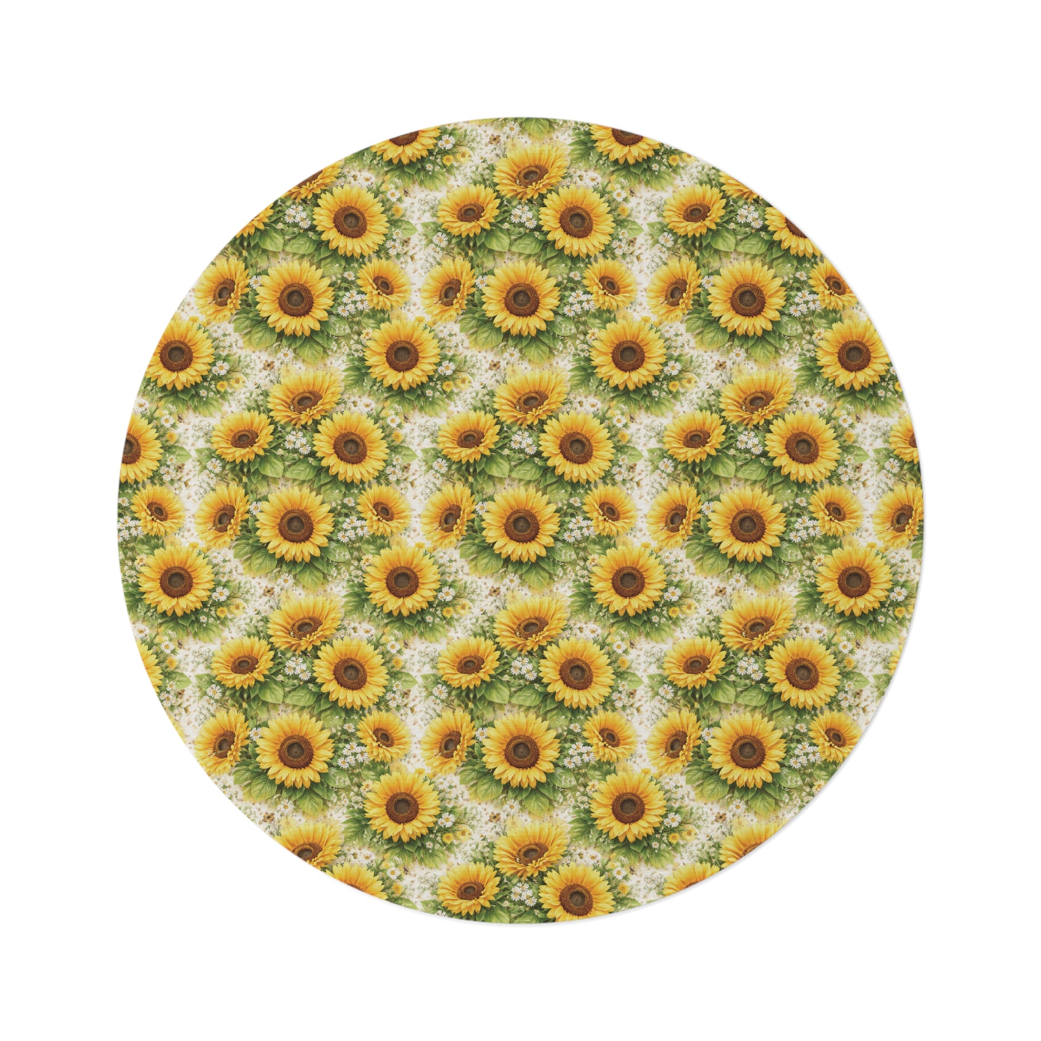 Sunflower Round Rug — Bright Floral Accent Office, Bedroom Rug