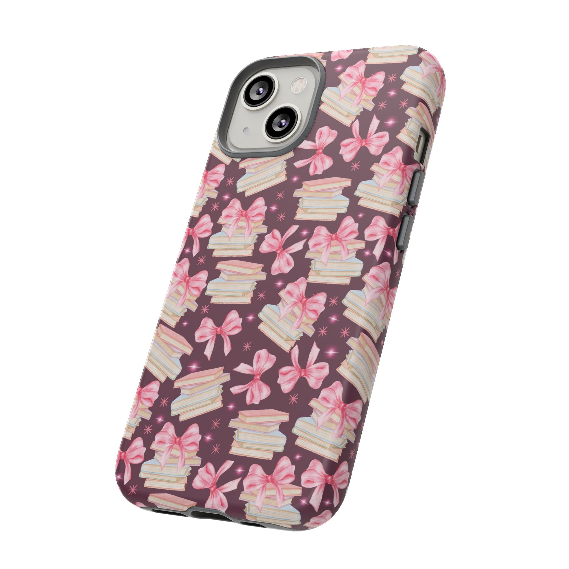 Coquette Pink Bows & Books Phone Case for iPhone 16 15 14 13 12  21 23 Samsung, and Pixel | Stylish Protective Cover Gift for Her Perfect for Floral Lover