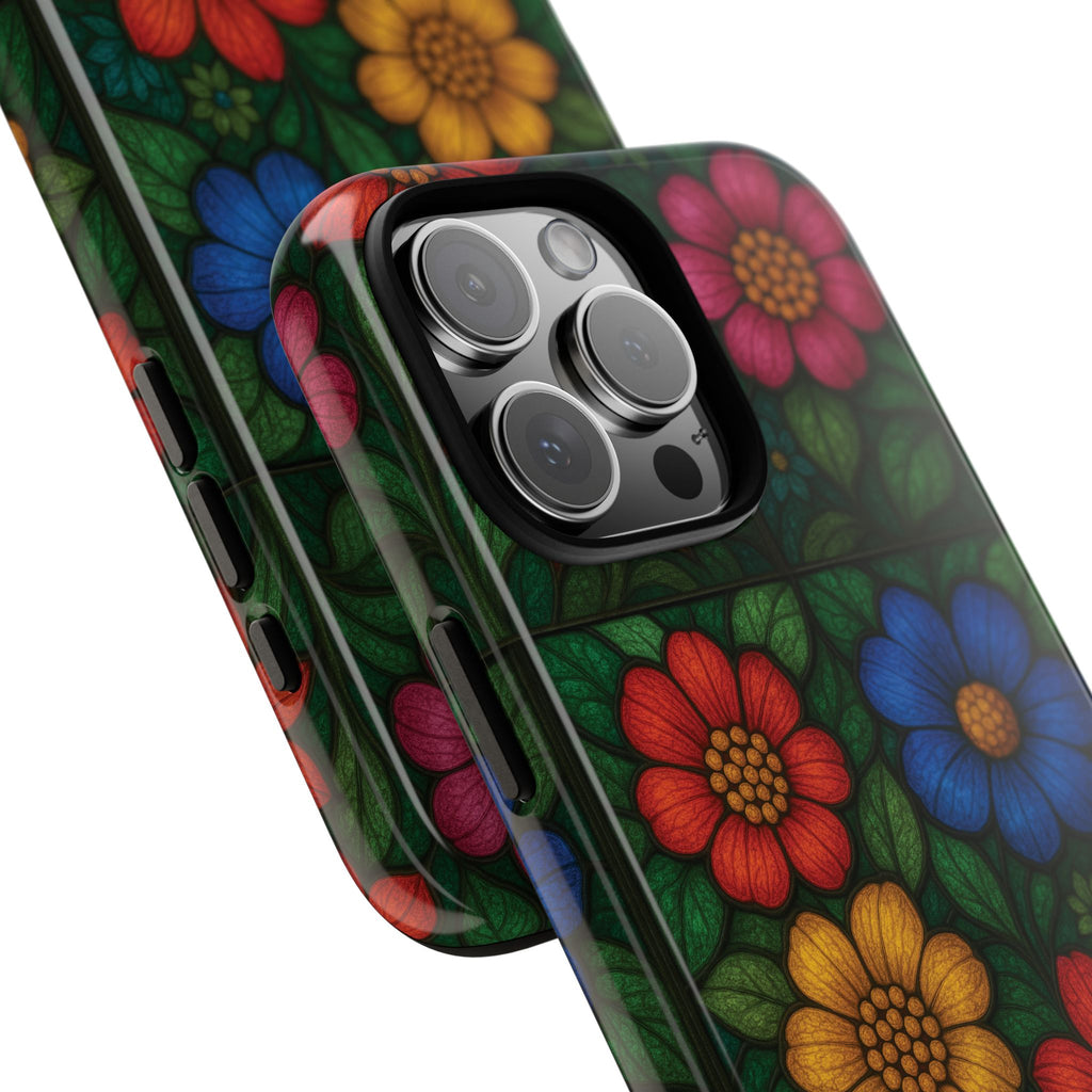 Coque de téléphone effet vitrail floral lumineux Art abstrait coloré, Étui de protection esthétique pour iPhone, Samsung et Google, Idée cadeau unique pour maman