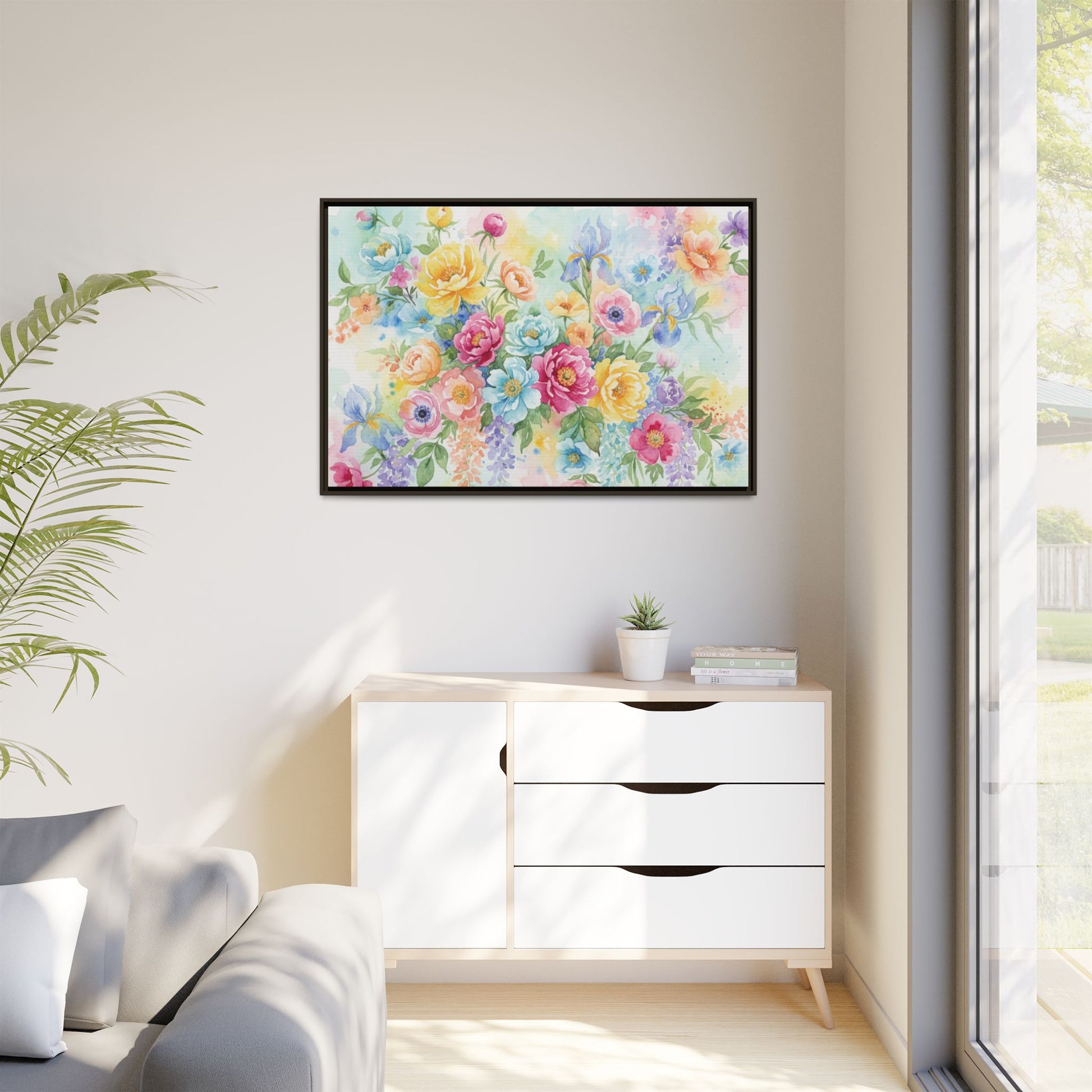 Watercolor Floral Bouquet Canvas, Framed Matte Wall Art | Multi-Color Wall Art