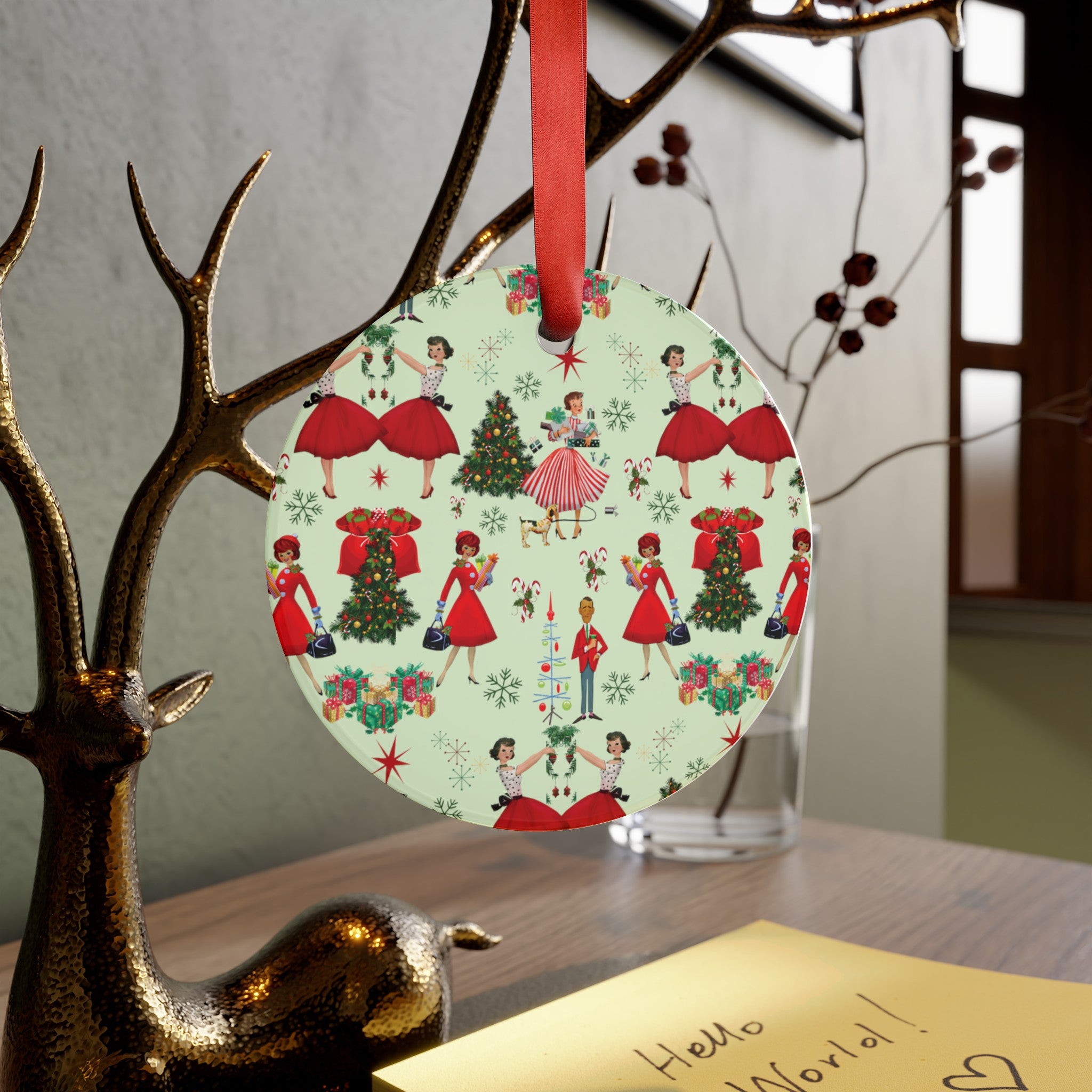 50s Christmas Acrylic Ornament Elegant Design Ornament with Ribbon Perfect Christmas Decoration | Durable Holiday Keepsake | Charming Winter Design | Ideal for Tree Trimming and Gift Giving - MRSBYVALLE