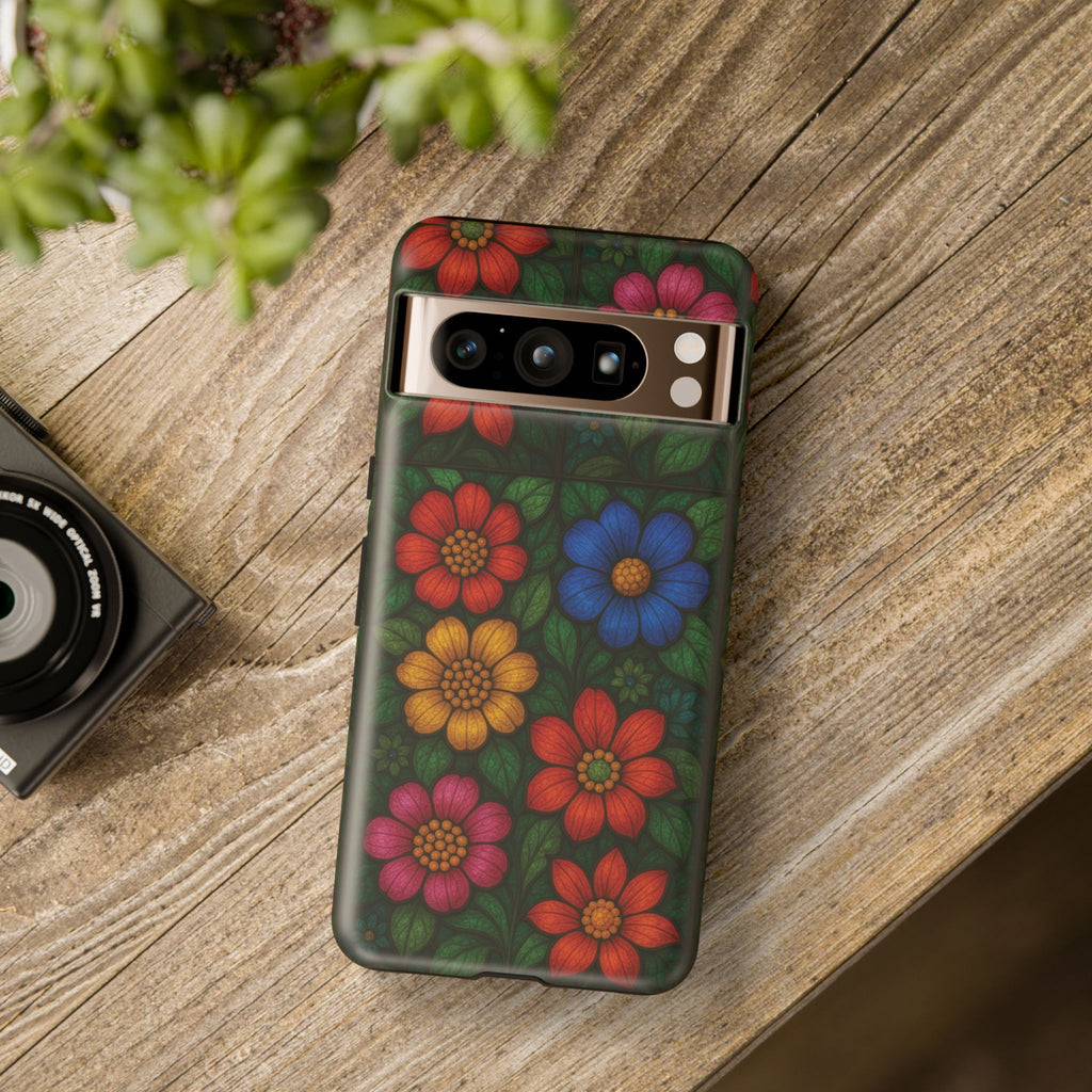 Coque de téléphone effet vitrail floral lumineux Art abstrait coloré, Étui de protection esthétique pour iPhone, Samsung et Google, Idée cadeau unique pour maman