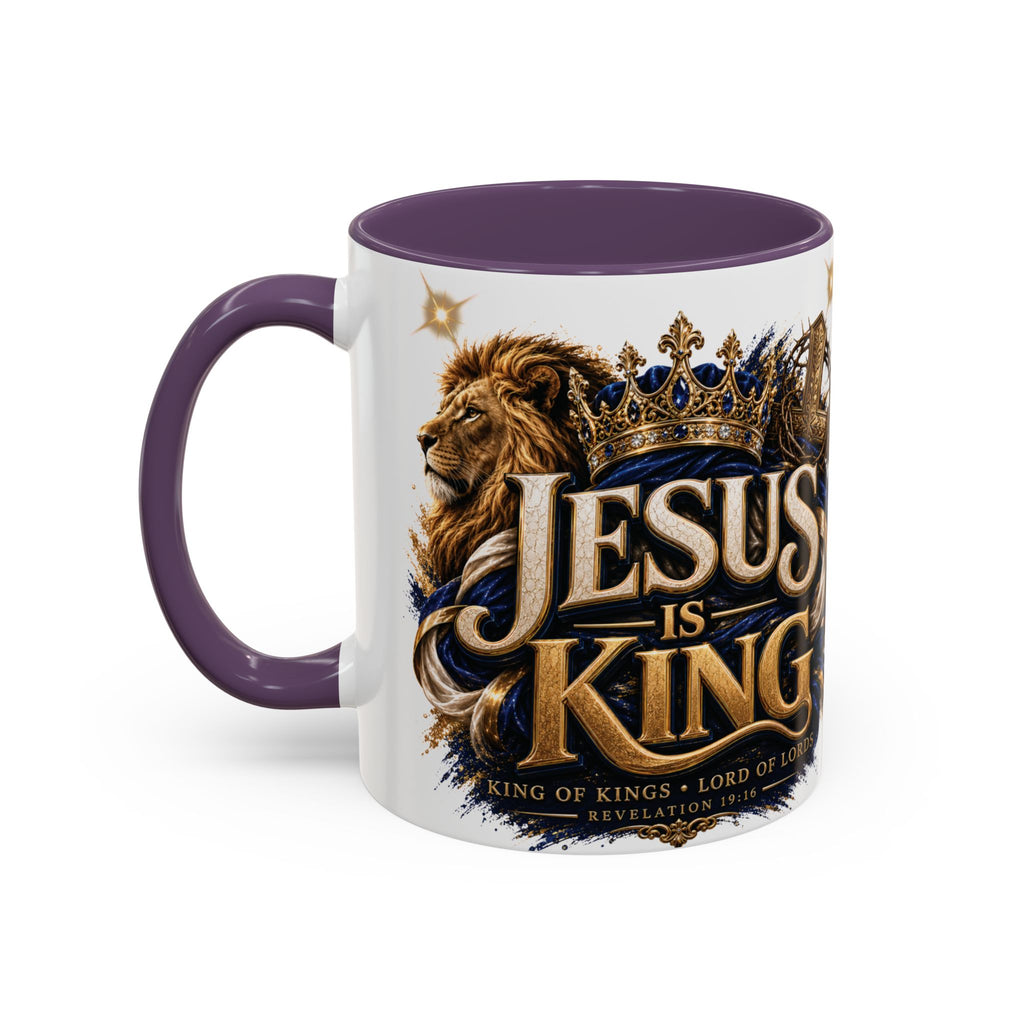 Jesus Is King Coffee Mug Christian Faith Accent Mug (11/15oz) Gift for Dad Mom