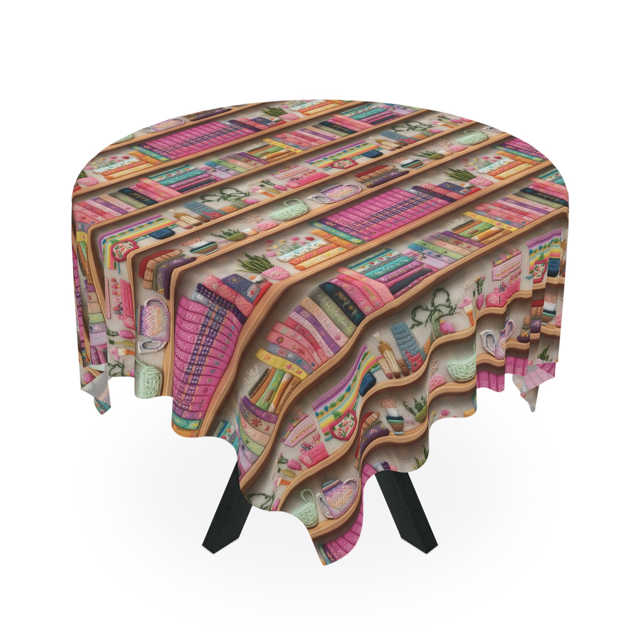 Enchanting 3D Embroidery Illusion Books on Pastel Shelves Tablecloth Ideal Decor for Literary Enthusiasts (55.1"x55.1") | 100% Polyester | Soft & Lightweight | Unique Holiday Table Deco Perfect Gift for Housewarming, Parties,  all Events and Occasions - MRSBYVALLE