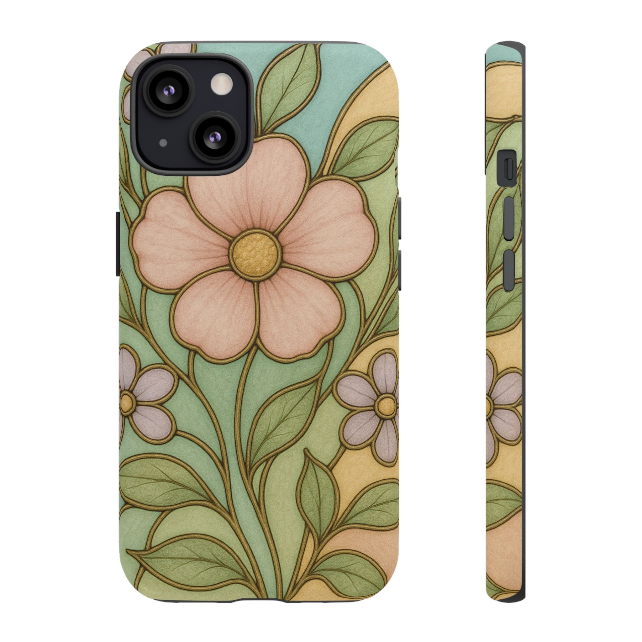 Pastel Pink, Yellow Stain Glass Illusion Floral Phone Case  Romantic Cottagecore Aesthetic, Soft Botanical Design, Protective Gift for Her, Fits iPhone & Samsung Models