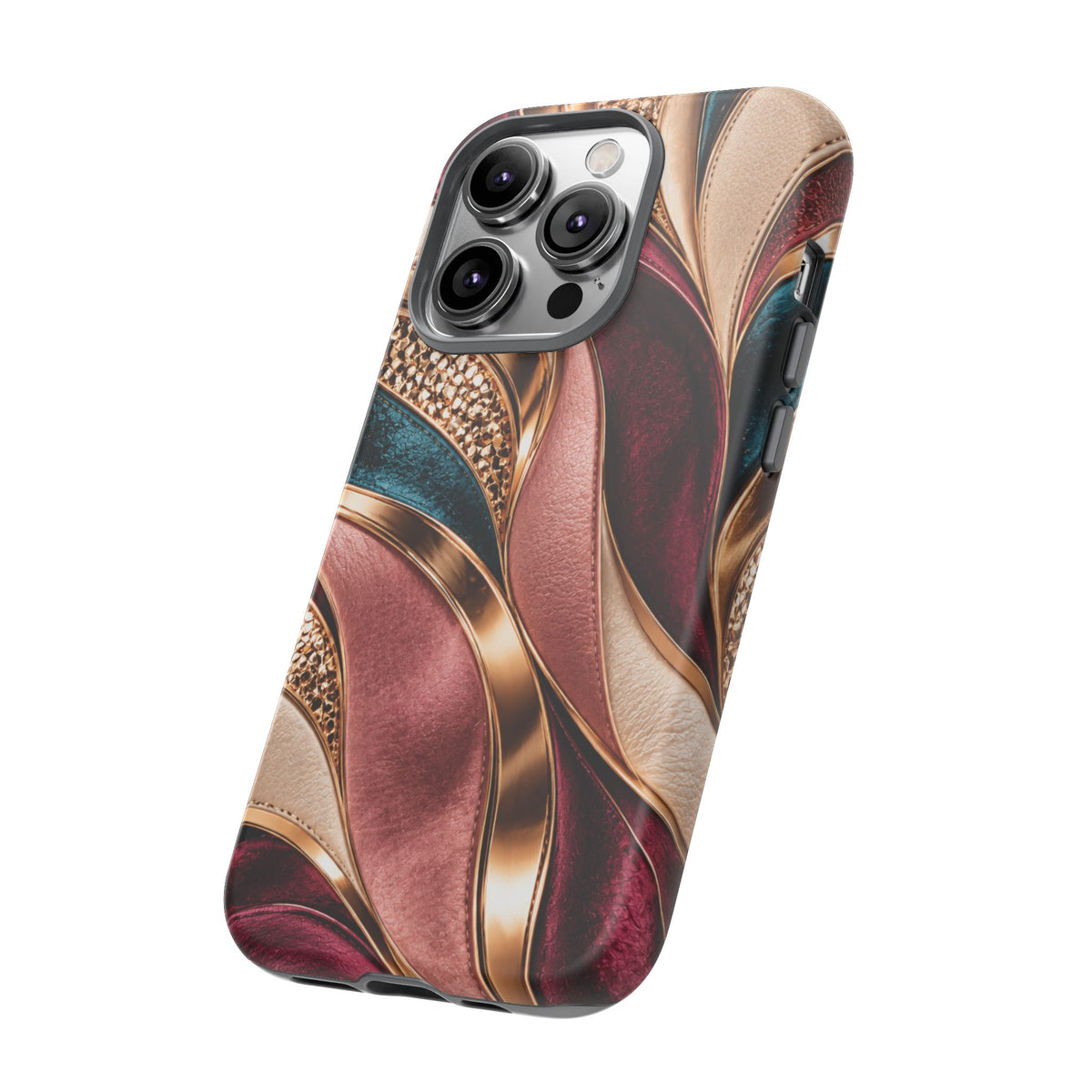 Lux Marble Waves Phone Case Metallic Burgundy, Teal Gold Protective Cover iPhone 18