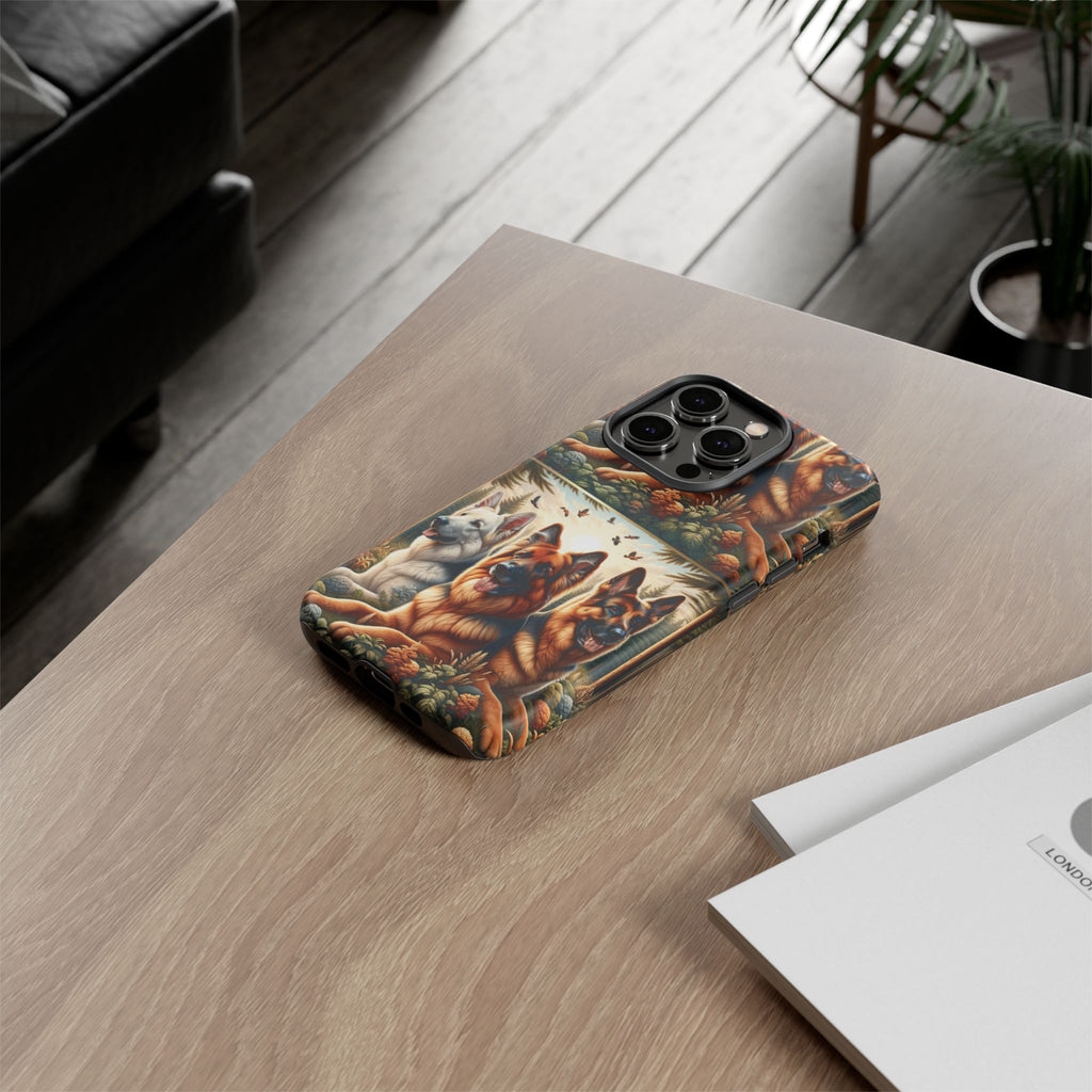 German Shepherd Phone Tough Case Floral Elegant Durable Dog Lover Devices iPhone 15, Samsung iPhone Samsung Accessory Gift for Her