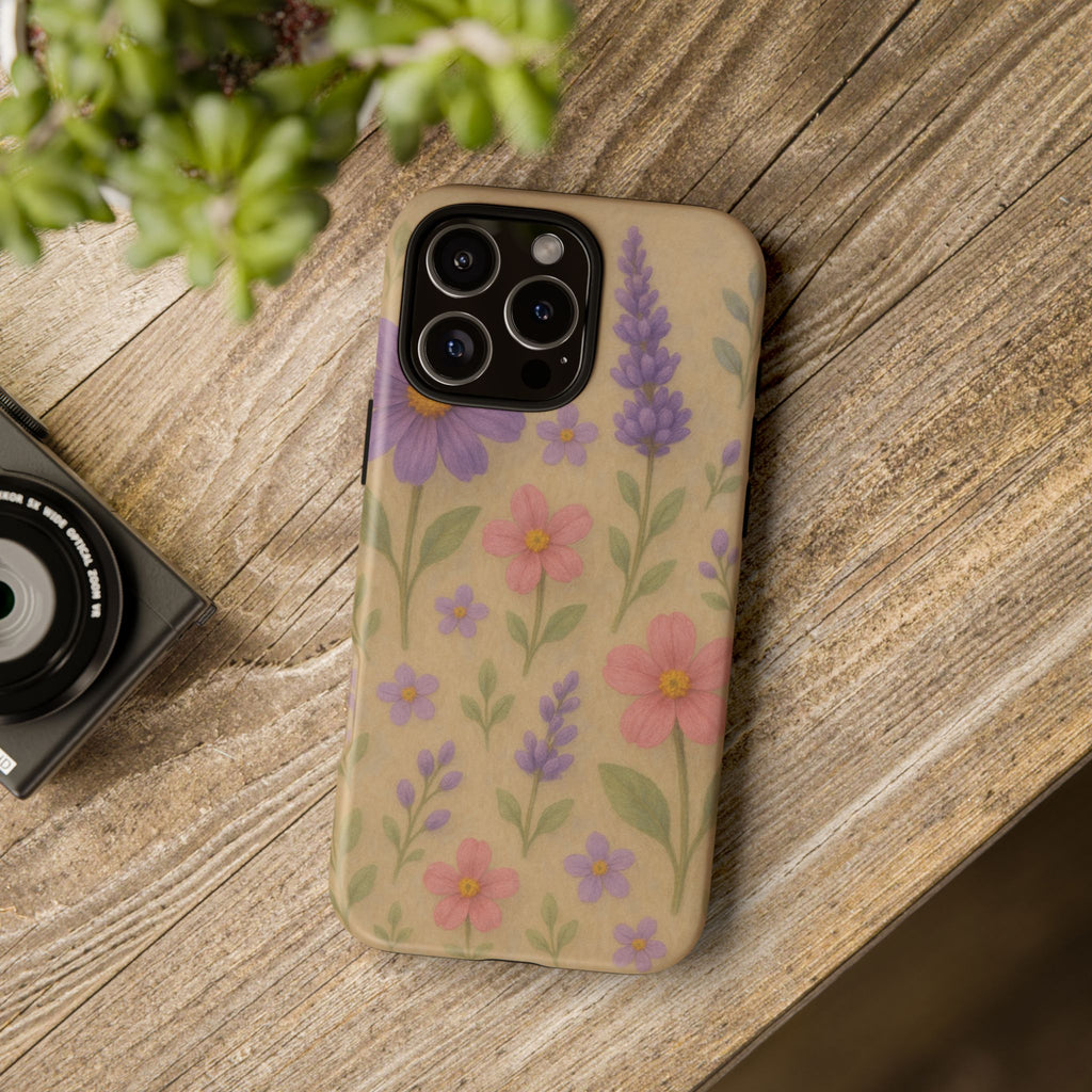 3D Illusion Wildflower Phone Case Cute Pastel Floral Design in Lavender, Pink, Mint Green – Aesthetic Protective Case for iPhone and  Android