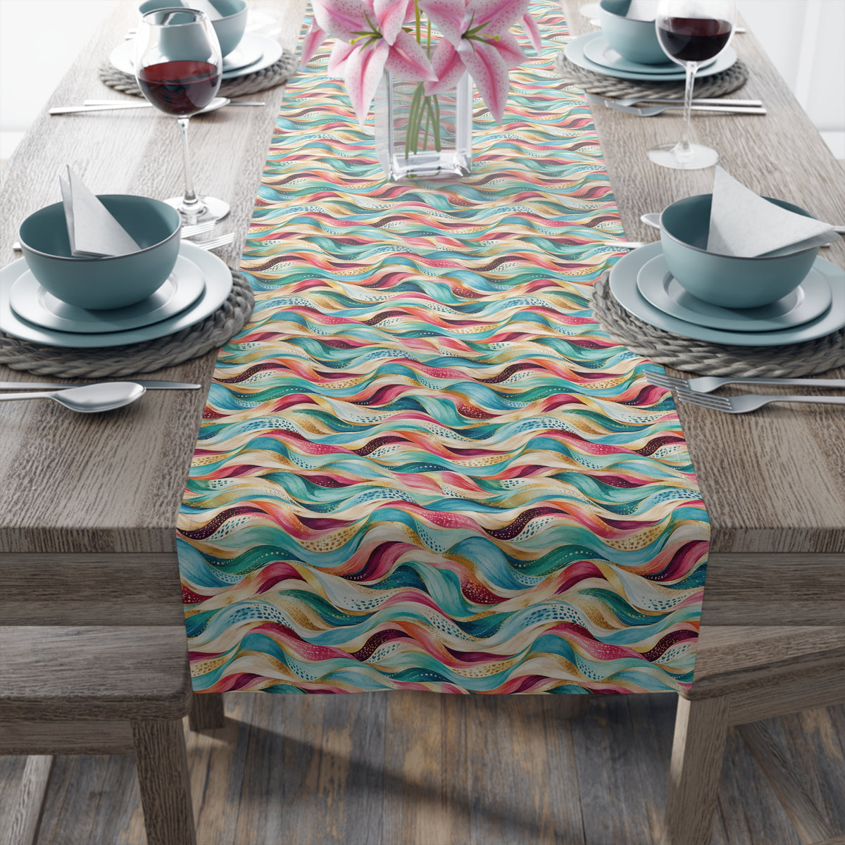 Retro Pastel Wave Table Runner