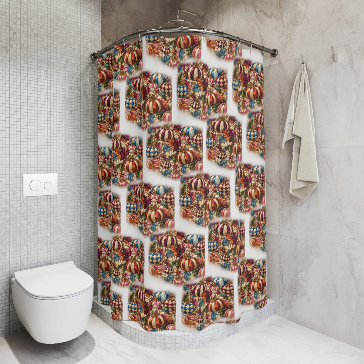 Pumpkin Stain Glass Faux Pattern Shower Curtain