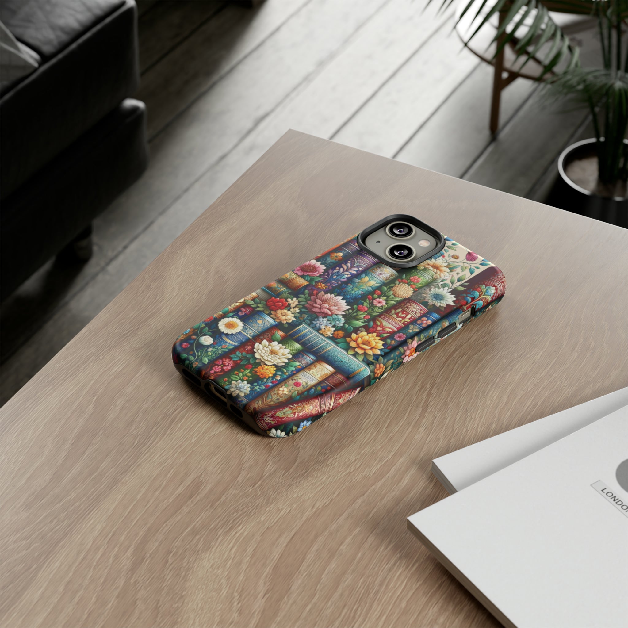 Books and Floral Boho Luxury Phone Tough Case Floral Elegant Durable Stylish for Modern Devices iPhone 15, Samsung iPhone Samsung Accessory Gift for Her.