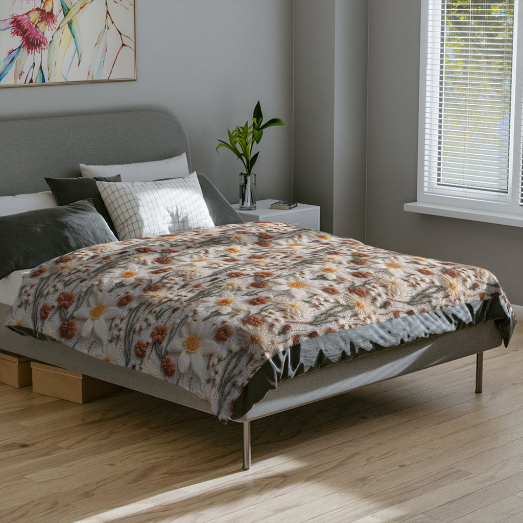 Wildflower Mirage Boho 3D Embroidery Illusion Minky Blanket Cozy Comfort Throw Ultra-Soft Microfiber Comfort Blanket, Perfect for Snuggling Decor, Cozy All-Season Warmth, Comfort Housewarming Gift Throw.