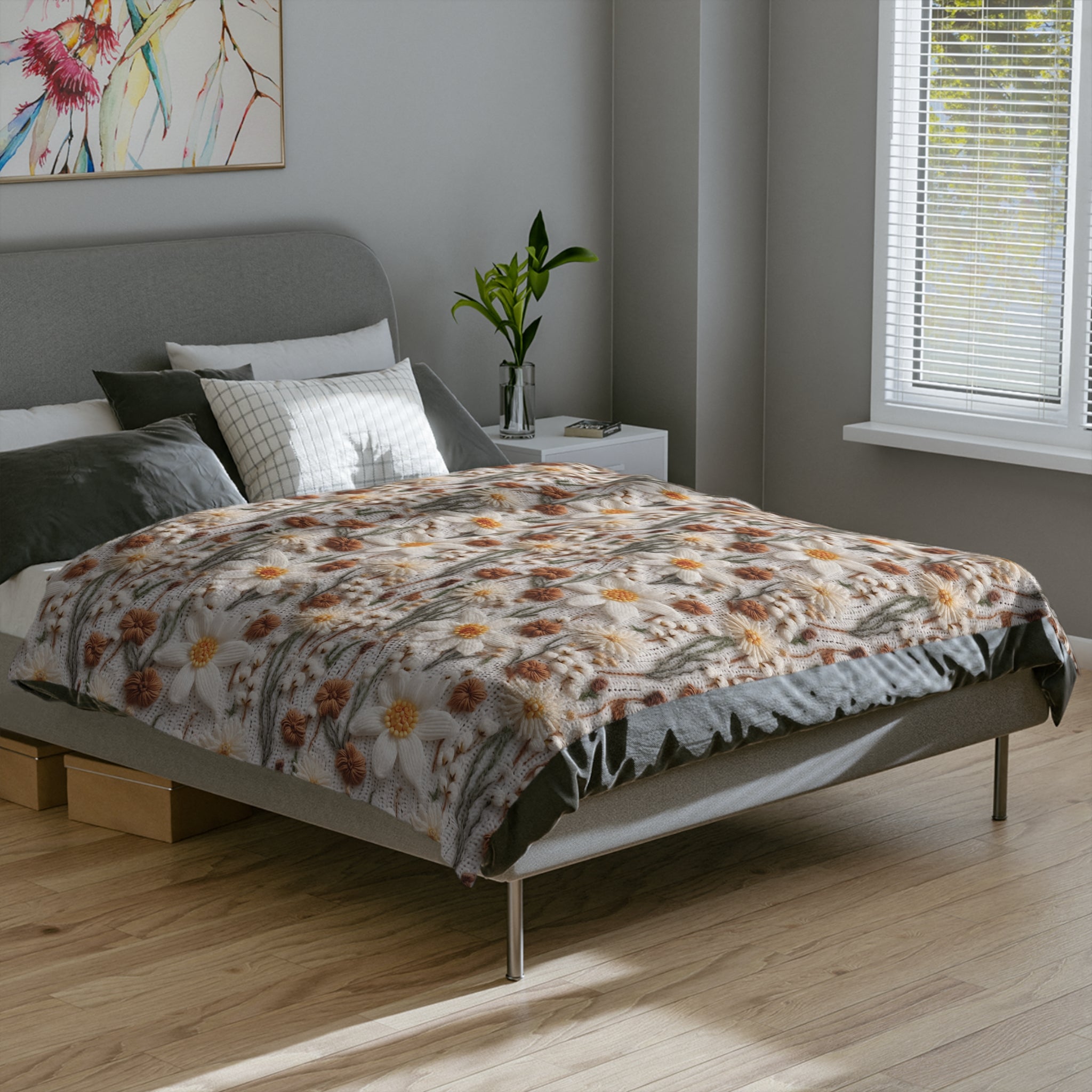 Wildflower Mirage Boho 3D Embroidery Illusion Minky Blanket Cozy Comfort Throw Ultra-Soft Microfiber Comfort Blanket, Perfect for Snuggling Decor, Cozy All-Season Warmth, Comfort Housewarming Gift Throw.