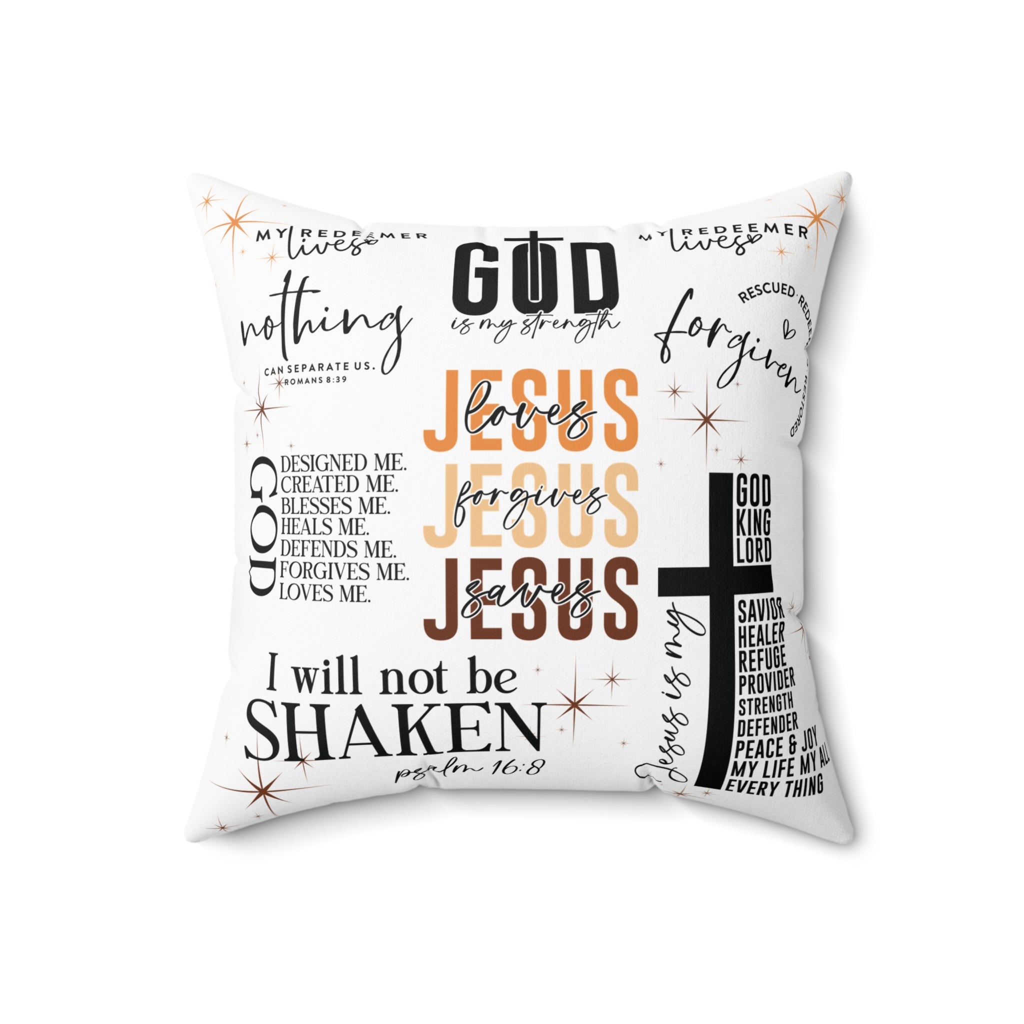 Jesus Quotes Bible Verse Square Pillow – All-Over Scripture, Christian Decorative Throw Cushion, Double-Sided Print, Concealed Zipper, Pillow Included