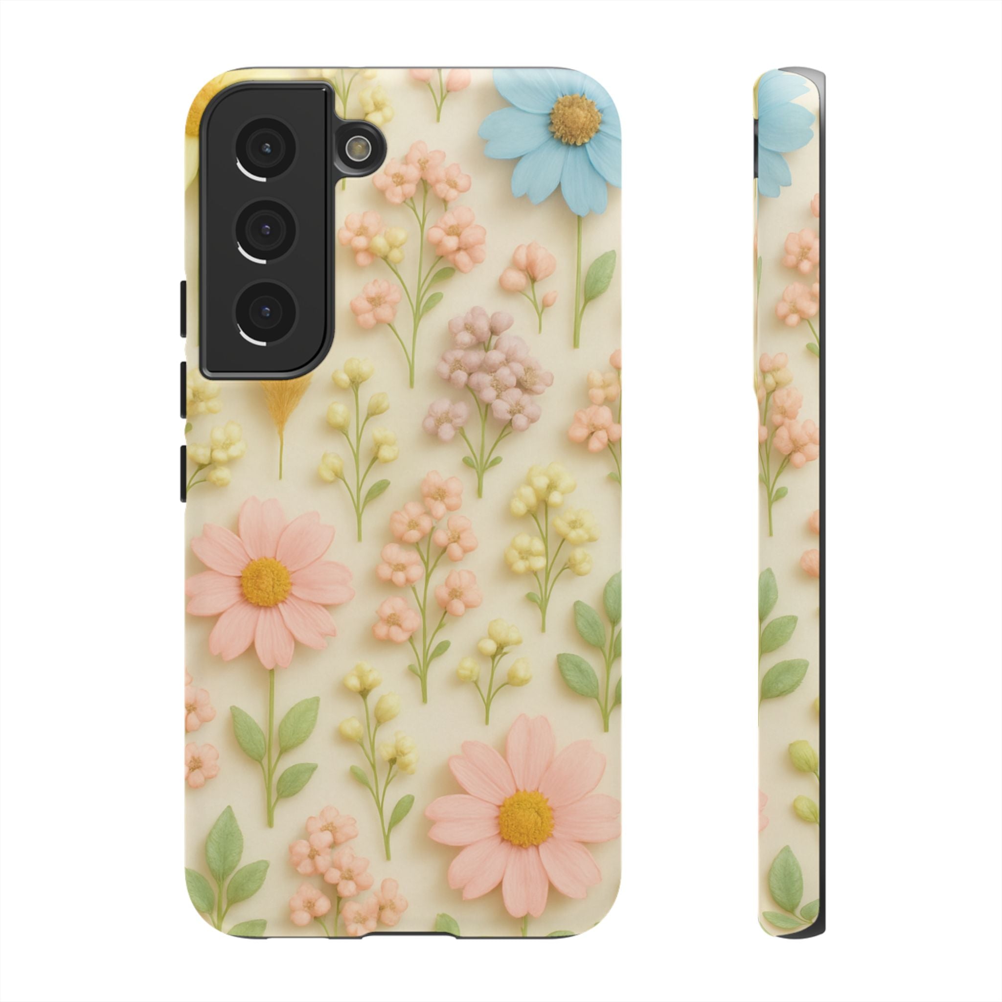 Pastel Dried Flowers Illusion Phone Case 3D Realistic Pressed Floral Design, Bright Botanical Aesthetic, Soft Nature-Inspired CoveriPhone & Galaxy