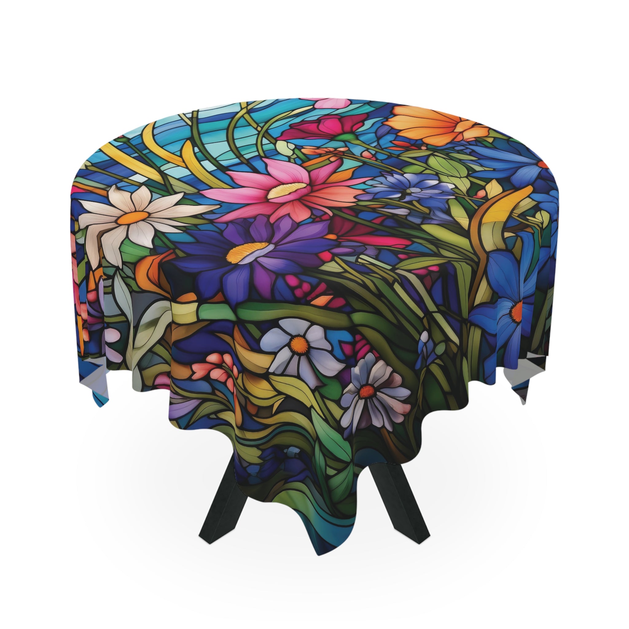 Wildflowers Stain Glass Illusion Tablecloth One Size (55.1"x55.1") | 100% Polyester | Soft & Lightweight | Unique Holiday Table Deco Perfect Gift for Housewarming, Parties,  all Events and Occasions - MRSBYVALLE