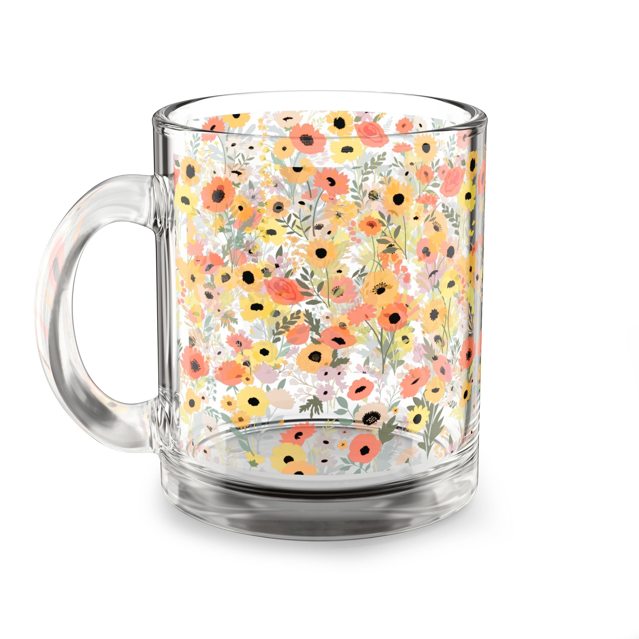 Retro Vintage Floral Glass Mug | 10oz Floral Coffee Cup Mom, Birthday Tea
