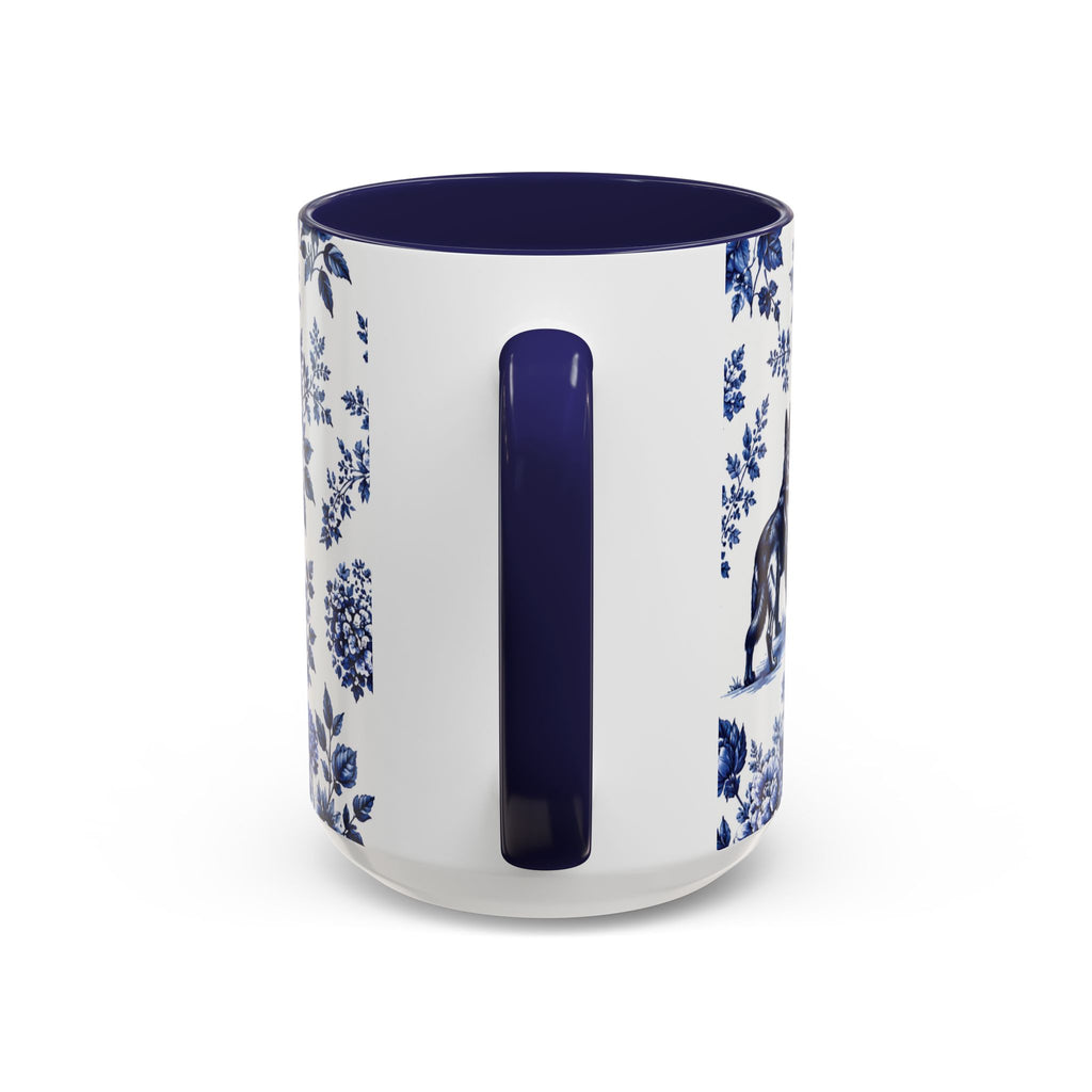 Elegant German Shepherd Floral Mug | Luxury Blue Toile Coffee Mug 11/15oz Accent Ceramic