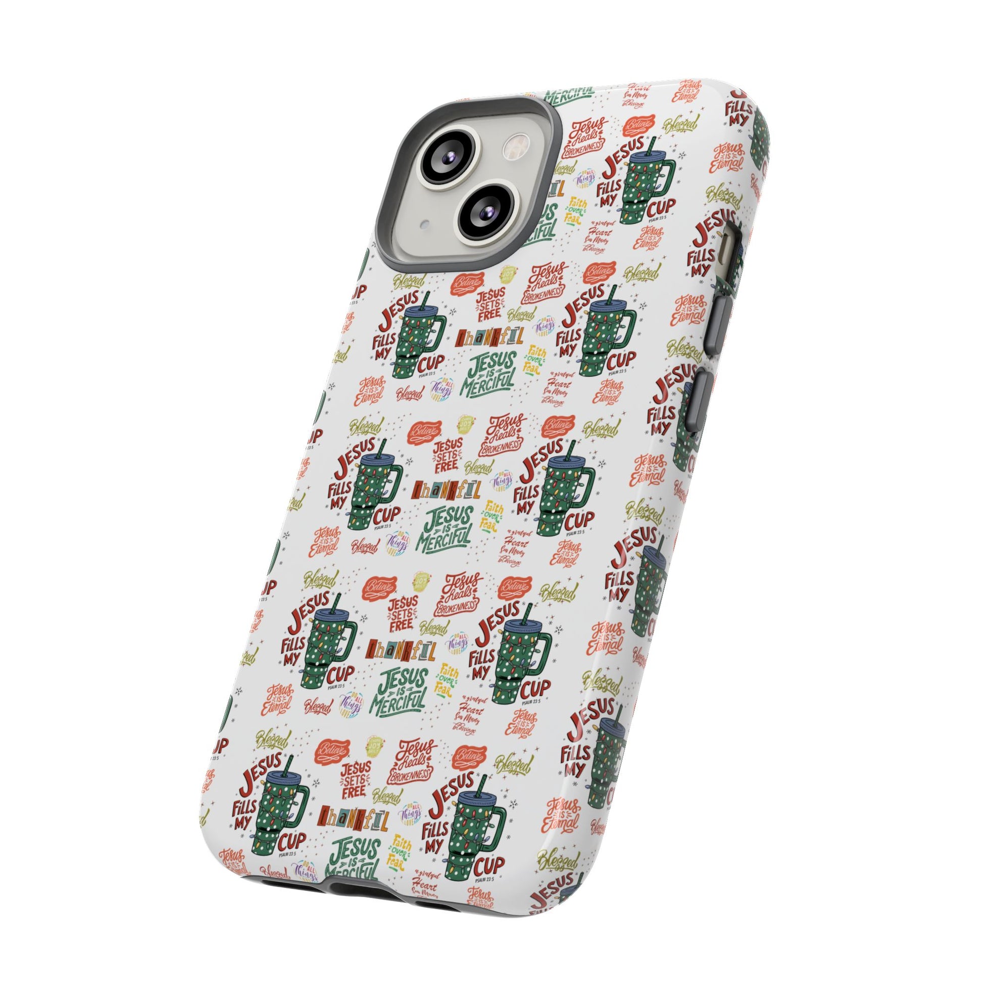 Jesus Fill My Cup Phone Case Cute Floral Design in Red, Pink, Blue – Aesthetic Protective Case for iPhone and  Android
