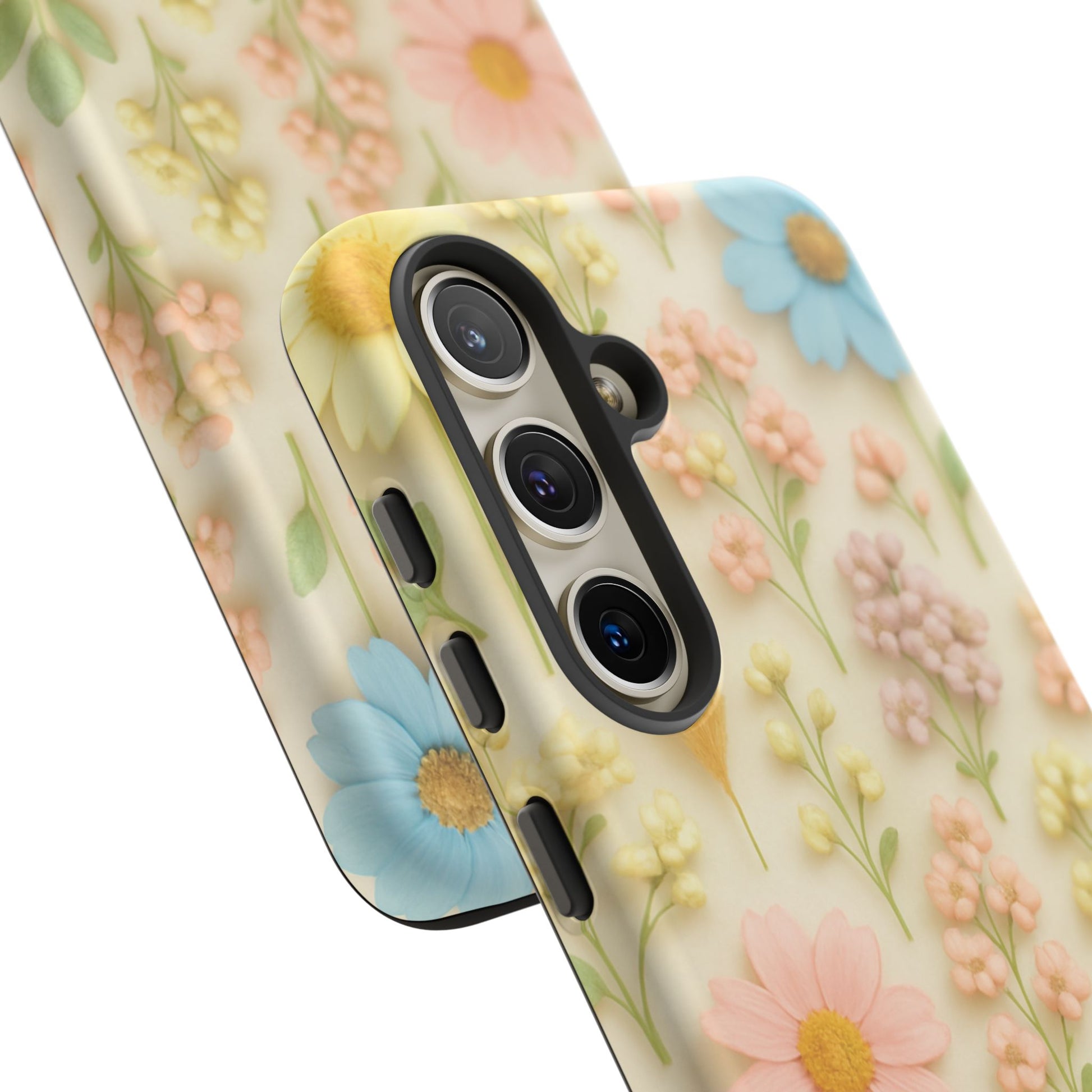 Pastel Dried Flowers Illusion Phone Case 3D Realistic Pressed Floral Design, Bright Botanical Aesthetic, Soft Nature-Inspired CoveriPhone & Galaxy