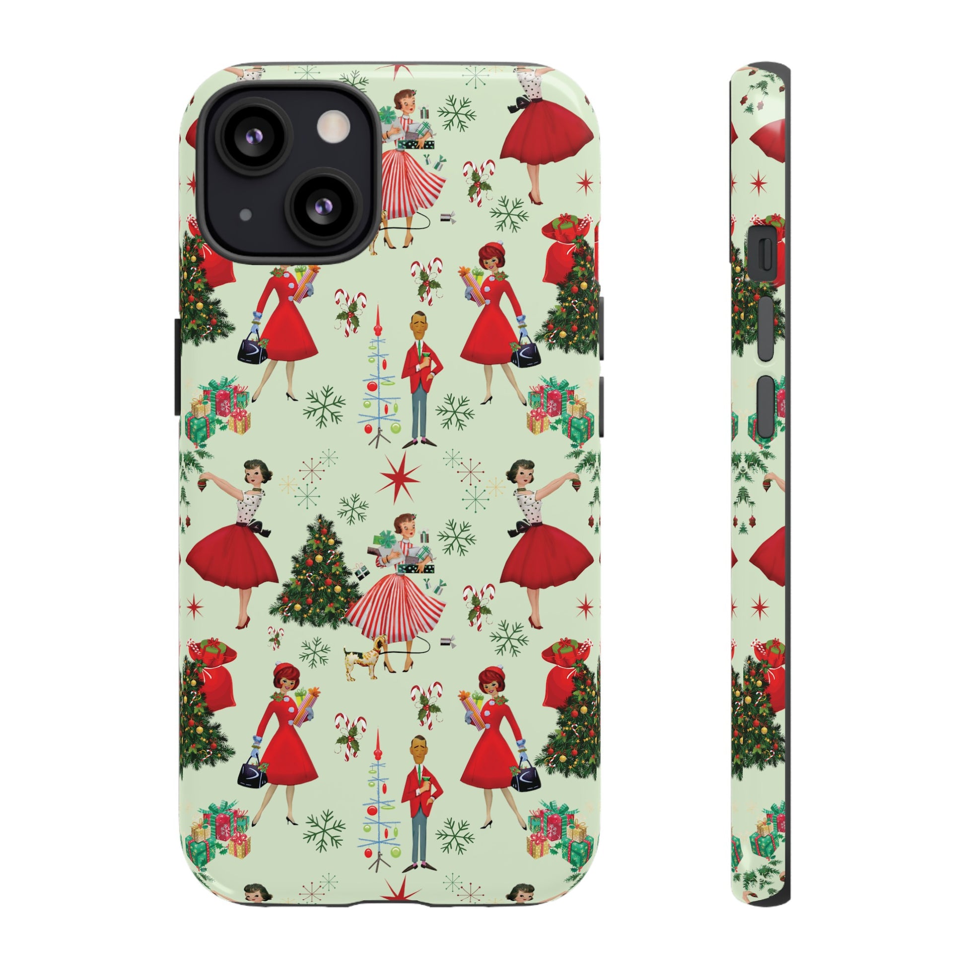 1950s Vintage Phone Case - Retro Christmas Design | Unique Holiday Protection for Your Device | Stylish & Durable Cover Gift for Her Phone 15, Samsung iPhone Samsung Accessory Gift for Her