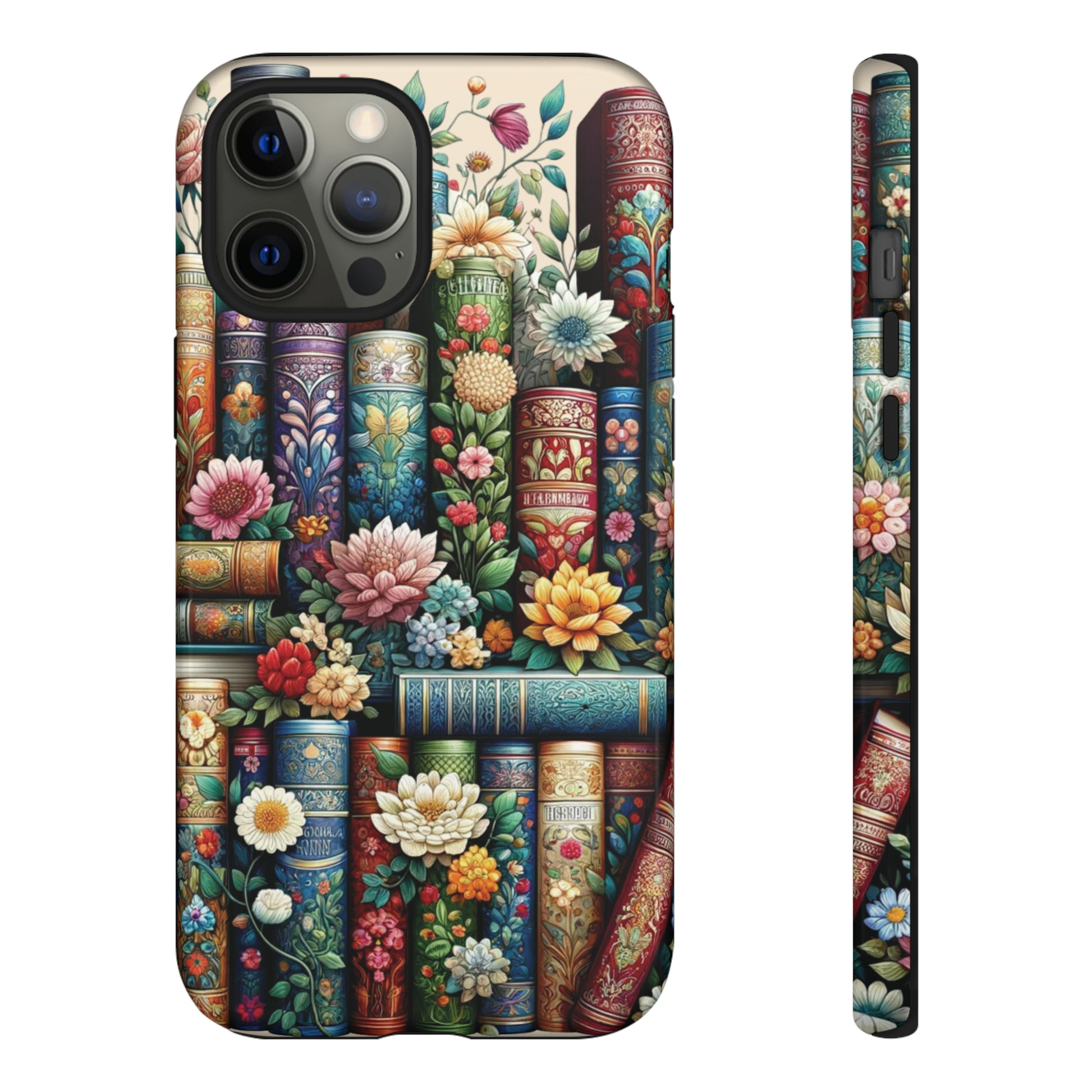 Books and Floral Boho Luxury Phone Tough Case Floral Elegant Durable Stylish for Modern Devices iPhone 15, Samsung iPhone Samsung Accessory Gift for Her.