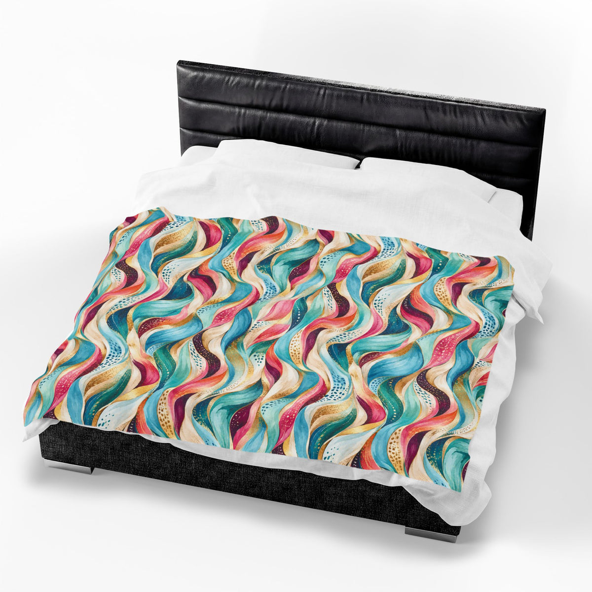 Abstract Rainbow Wave Velveteen Throw Blanket