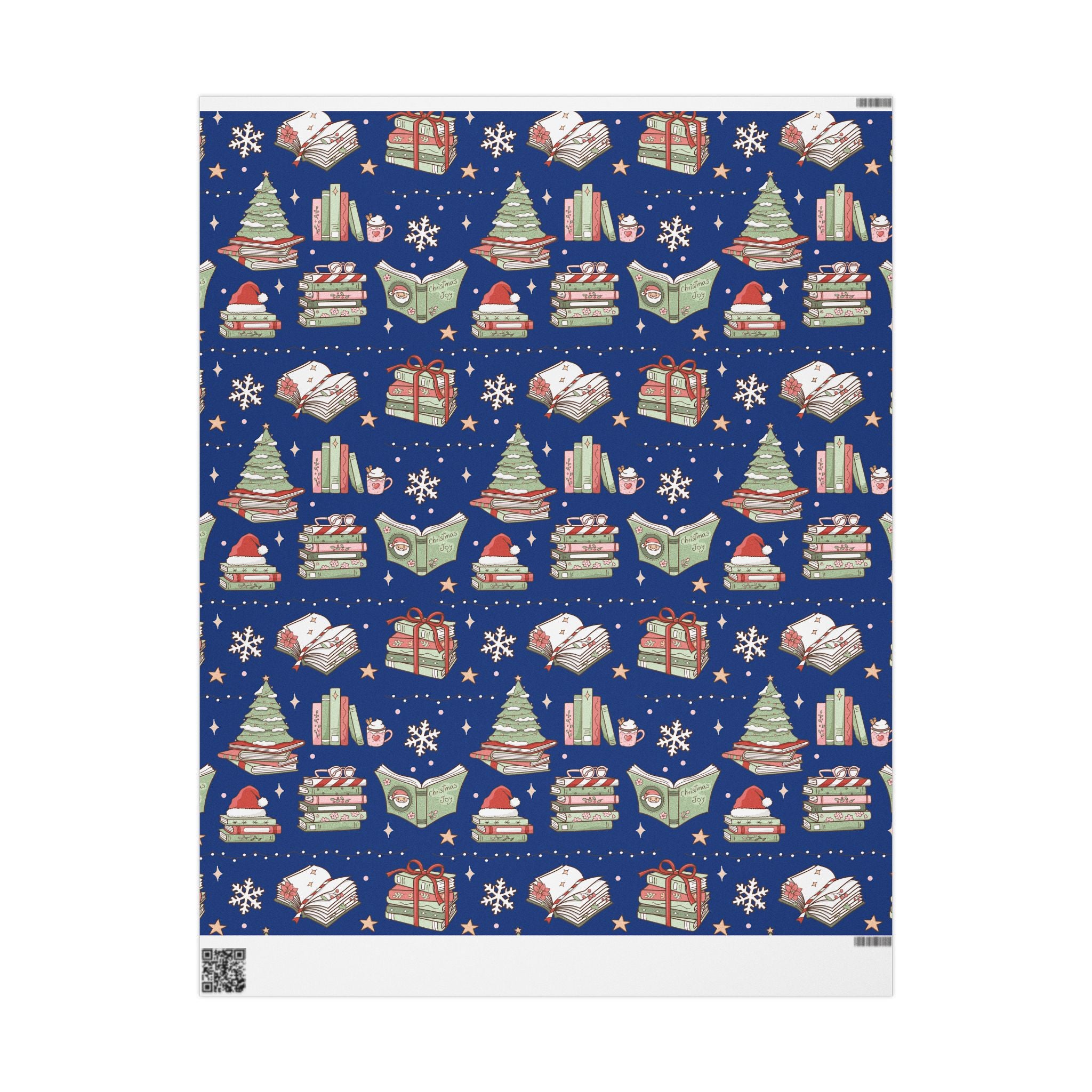 Wrapping Papers Royal Blue Christmas Books and Coffee Design Holiday Gift Wrap