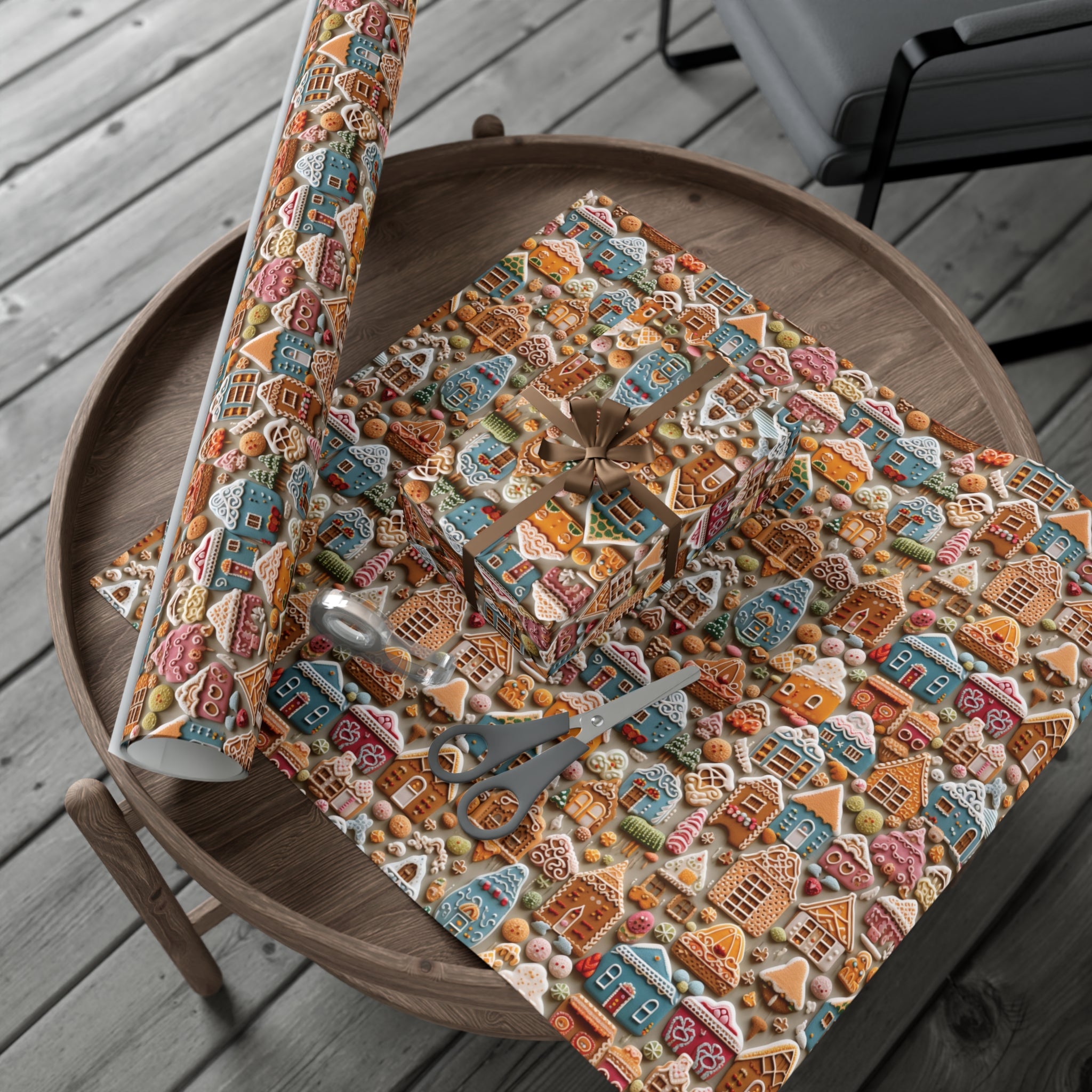 Colorful Gingerbread House Wrapping Paper - Festive Holiday Design, Premium Quality, 100% Recyclable, Perfect for Christmas Gifts and Special Occasions - MRSBYVALLE