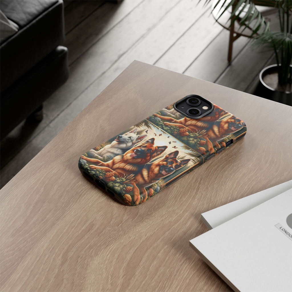 German Shepherd Phone Tough Case Floral Elegant Durable Dog Lover Devices iPhone 15, Samsung iPhone Samsung Accessory Gift for Her