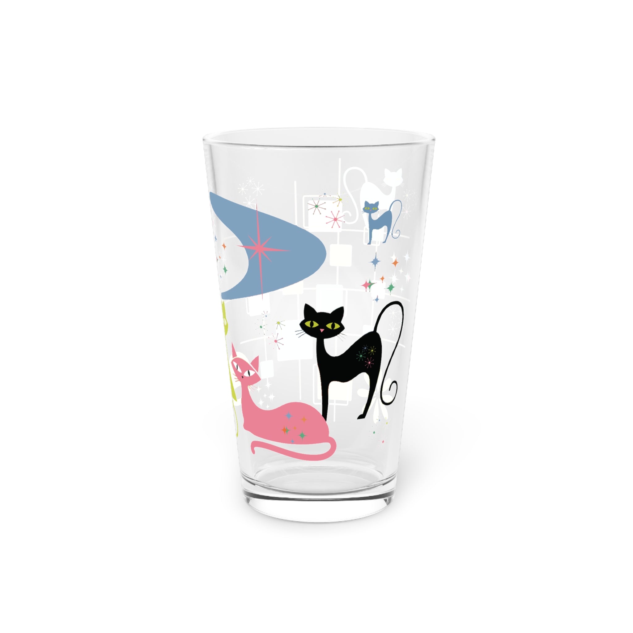 Atomic Kitty Retro Pint Glass — 16oz Vintage Party Drinkware