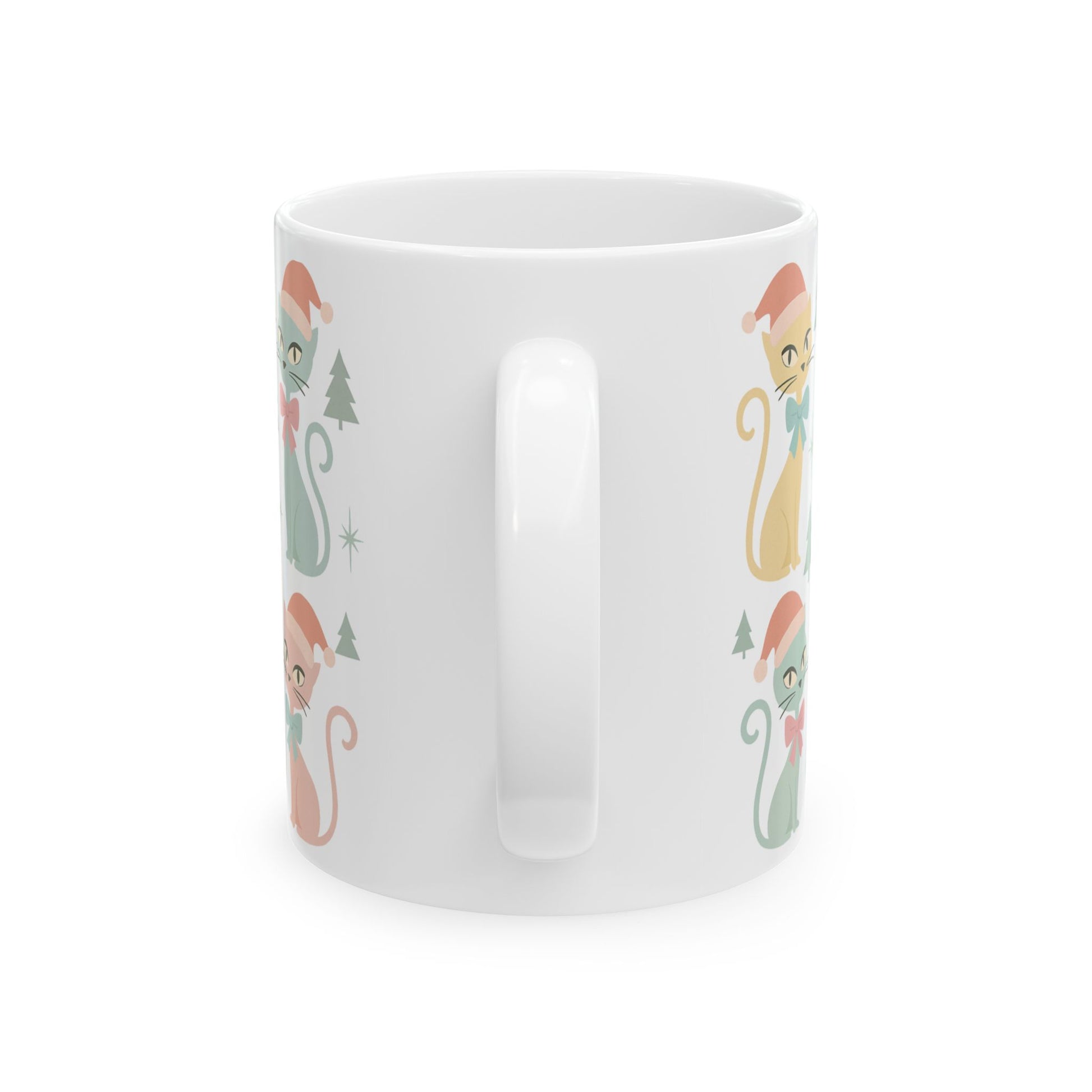 Pastel Atomic Cat Mug, Retro Mid Century Modern Coffee Cup, Vintage Kitty Design with Coquette Bow, 11oz & 15oz Ceramic Mug for Cat Lovers