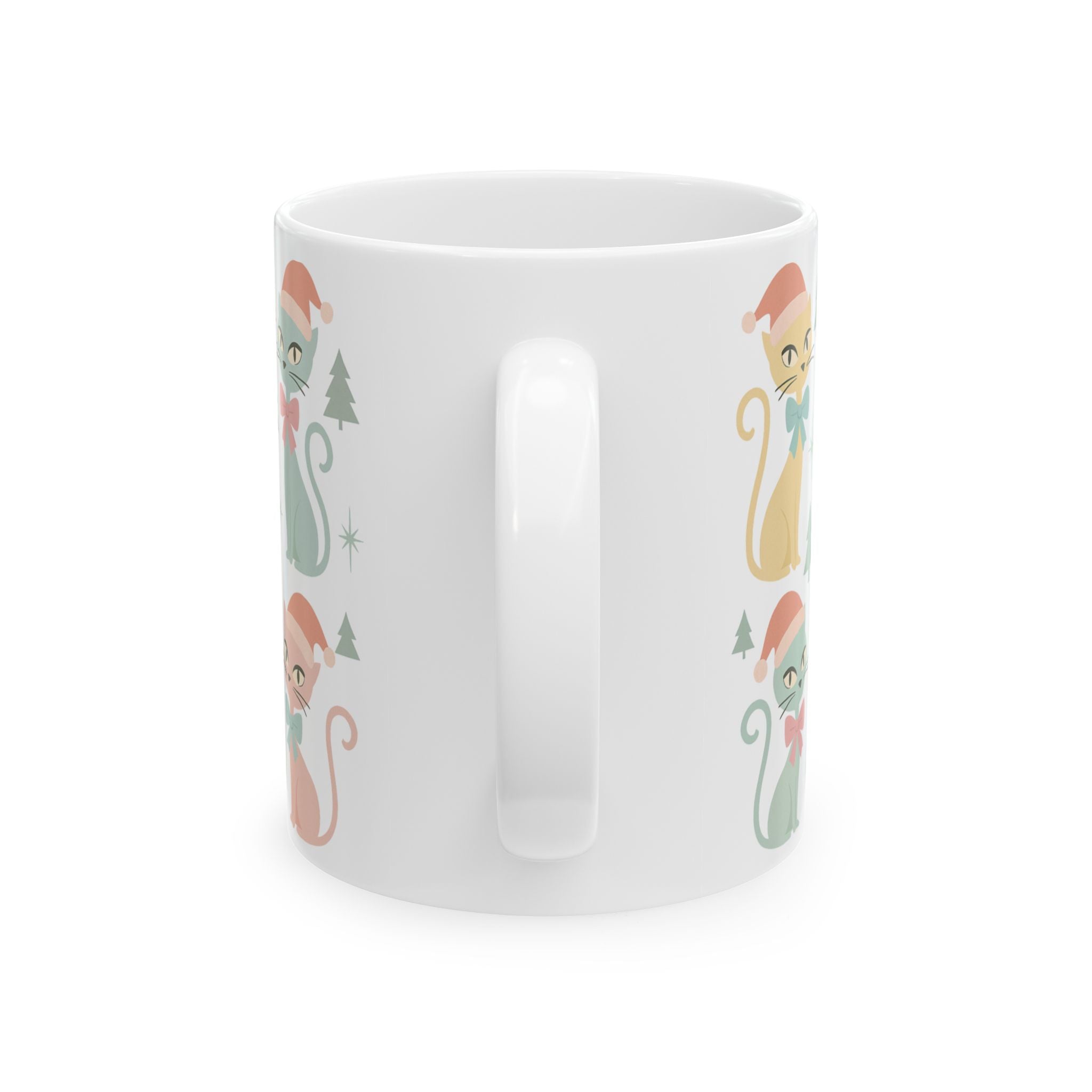 Pastel Atomic Cat Mug, Retro Mid Century Modern Coffee Cup, Vintage Kitty Design with Coquette Bow, 11oz & 15oz Ceramic Mug for Cat Lovers