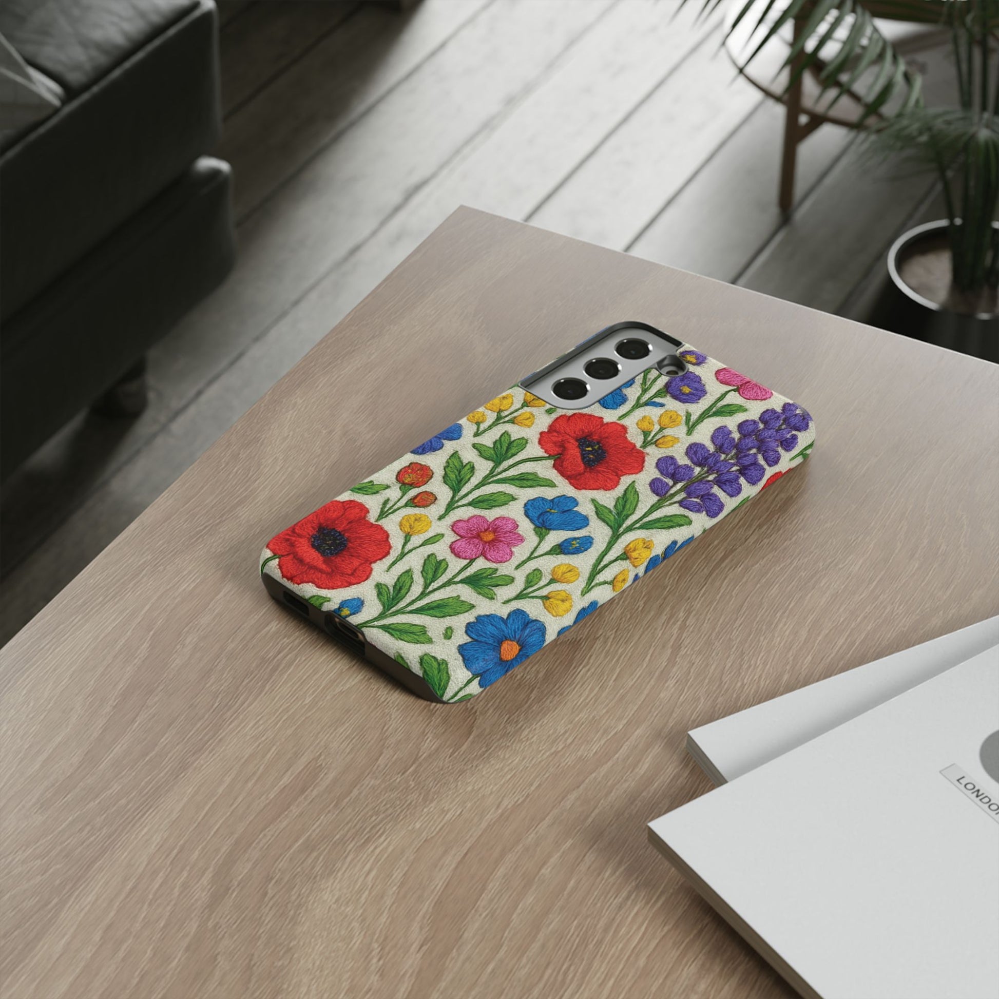 Bright 3D Illusion Wildflower Phone Case Cute Floral Design in Red, Pink, Blue – Aesthetic Protective Case for iPhone and  Android