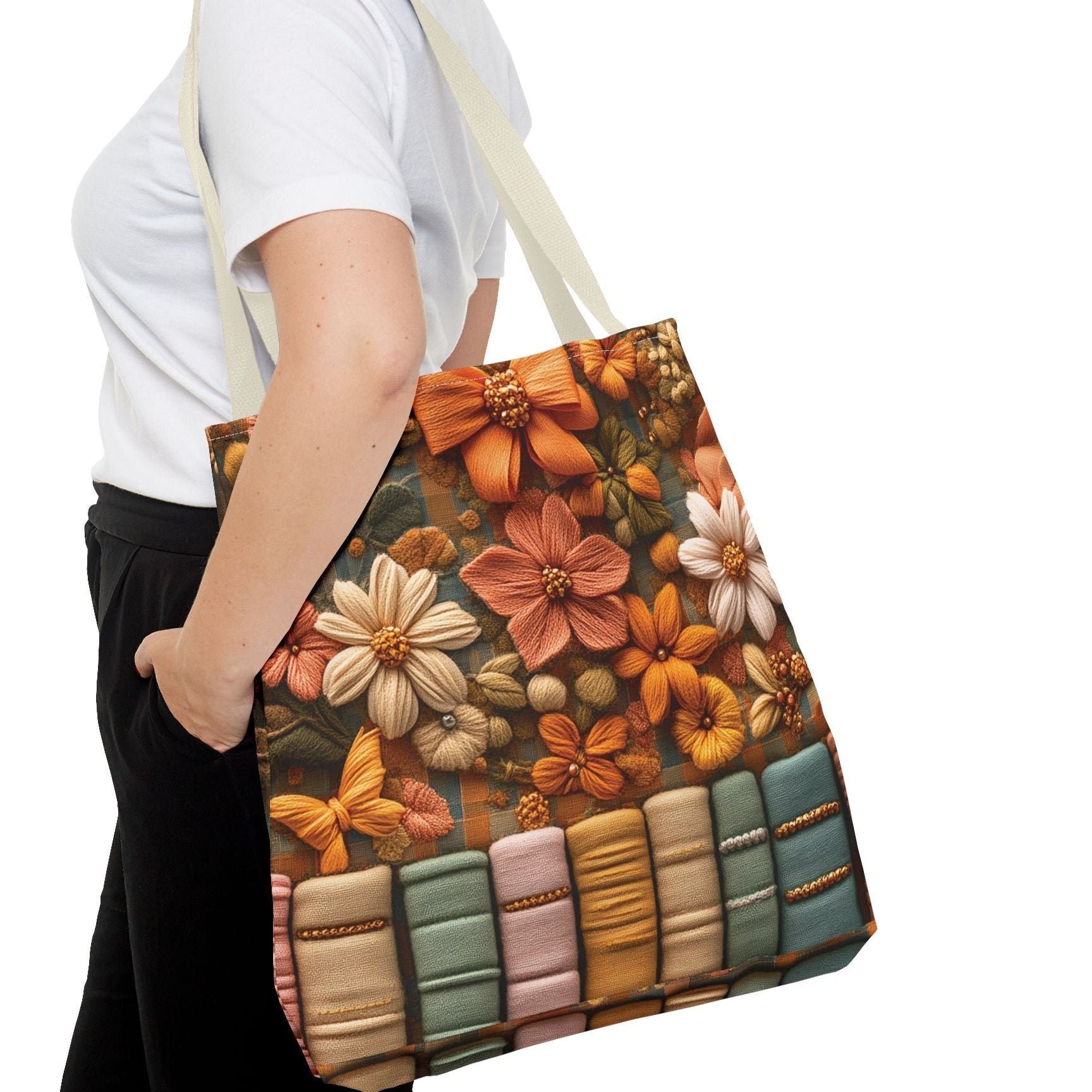 Boho Floral 3D Illusion Tote with Books Design Stylish and Functional Bag for Everyday Use Durable, Reusable, and Perfect for Book Lovers and Boho Enthusiasts Season - MRSBYVALLE