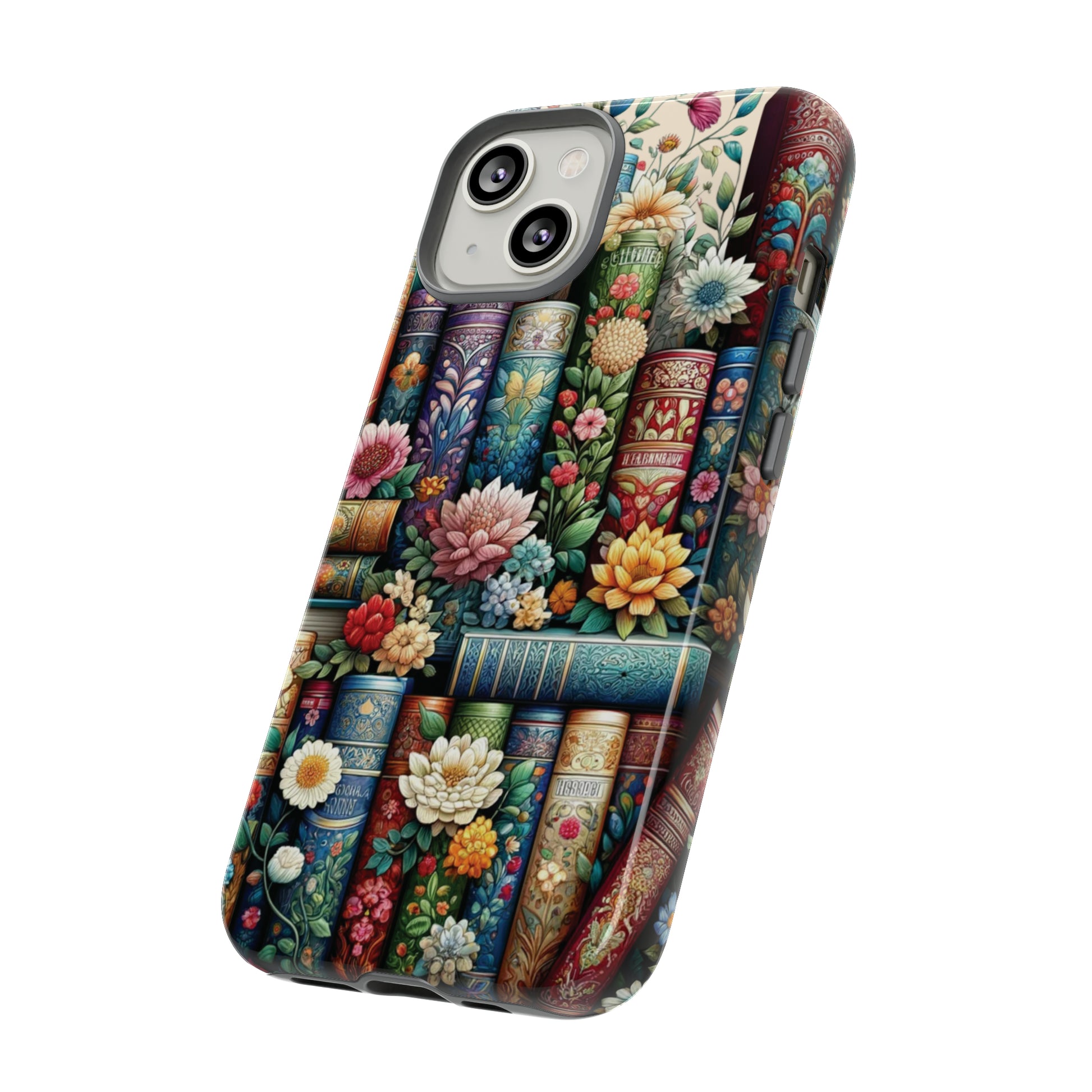 Books and Floral Boho Luxury Phone Tough Case Floral Elegant Durable Stylish for Modern Devices iPhone 15, Samsung iPhone Samsung Accessory Gift for Her.
