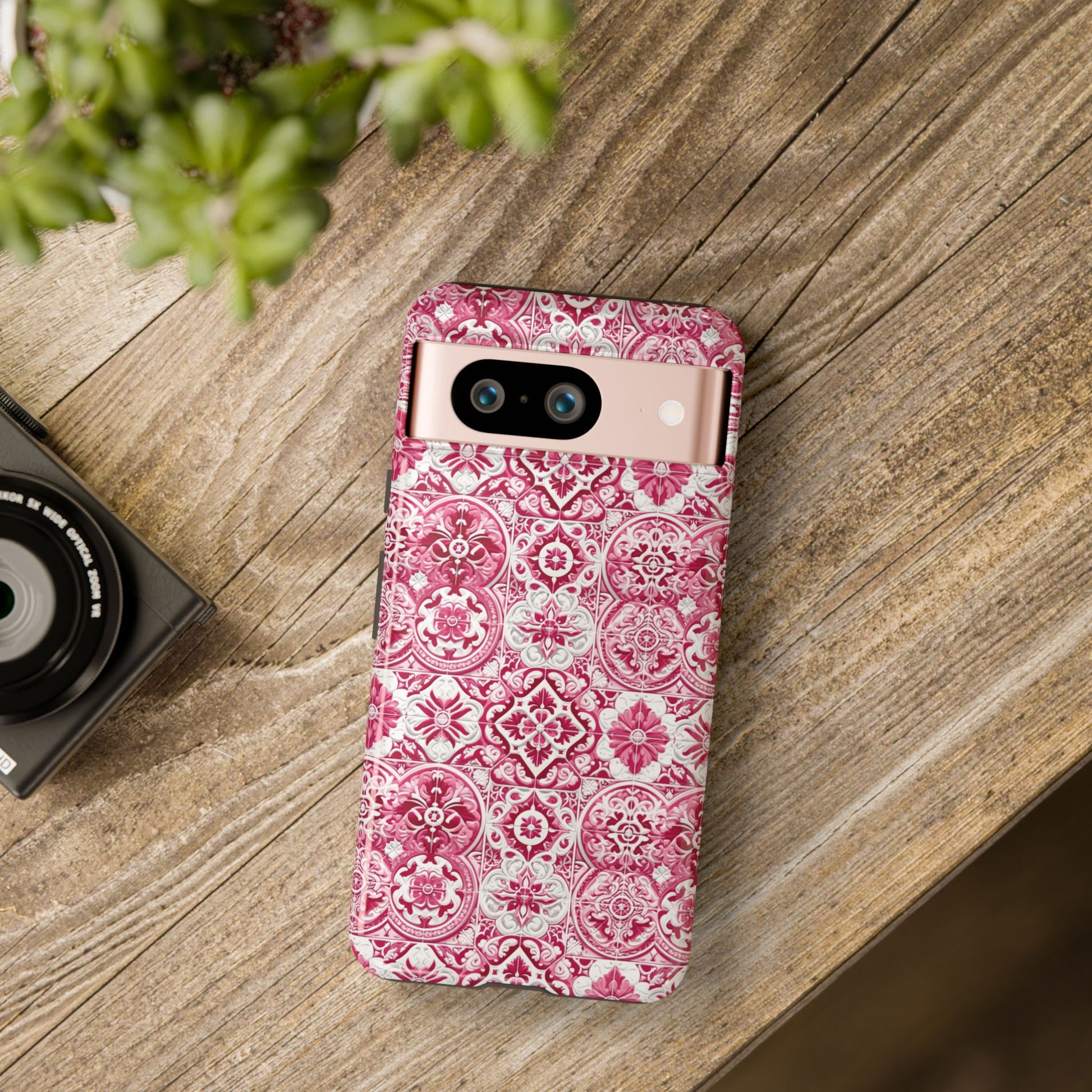 Pink and White Mediterranean Tile Design Phone Case - Stylish, Protective Cover for All Models Gift for Mom Accessory Gift for Her