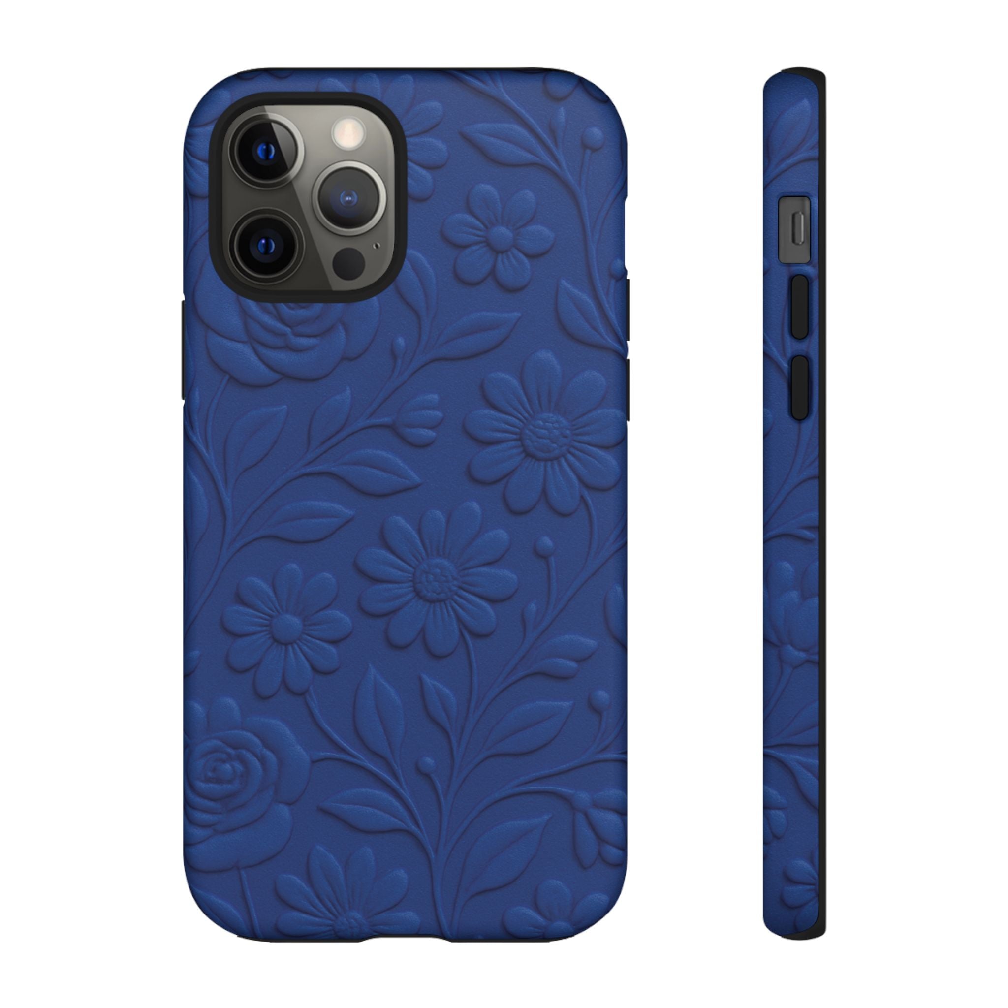 3D Illusion Floral Cobalt Blue Phone Case Elegant Raised Flower Design, Seamless Textured Look, Durable & Stylish Protection for iPhone and Android Models Fits iPhone & Samsung Models
