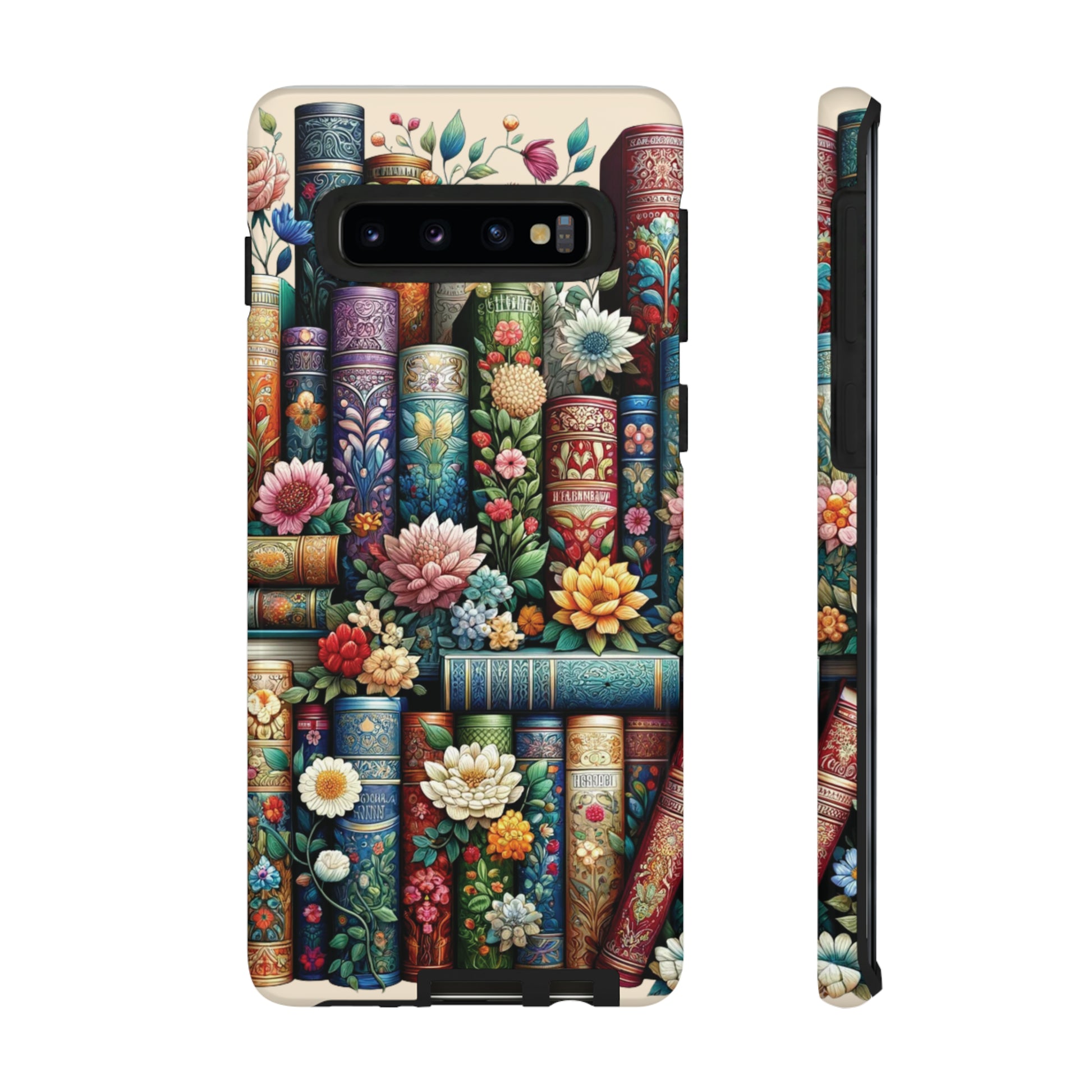 Books and Floral Boho Luxury Phone Tough Case Floral Elegant Durable Stylish for Modern Devices iPhone 15, Samsung iPhone Samsung Accessory Gift for Her.