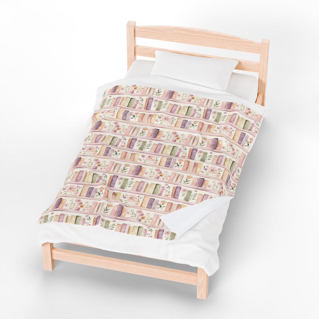 Couverture douillette en velours fleuri « Lavender Books » pour coin lecture