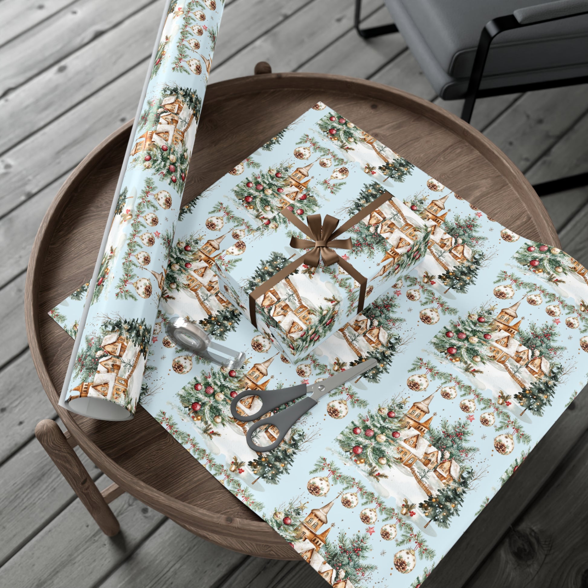 Christmas Watercolor House & Tree Wrapping Paper – Festive Holiday Scenes in Elegant Watercolors, Perfect for Wrapping Gifts with Cozy, Seasonal Charm All Gifts - MRSBYVALLE